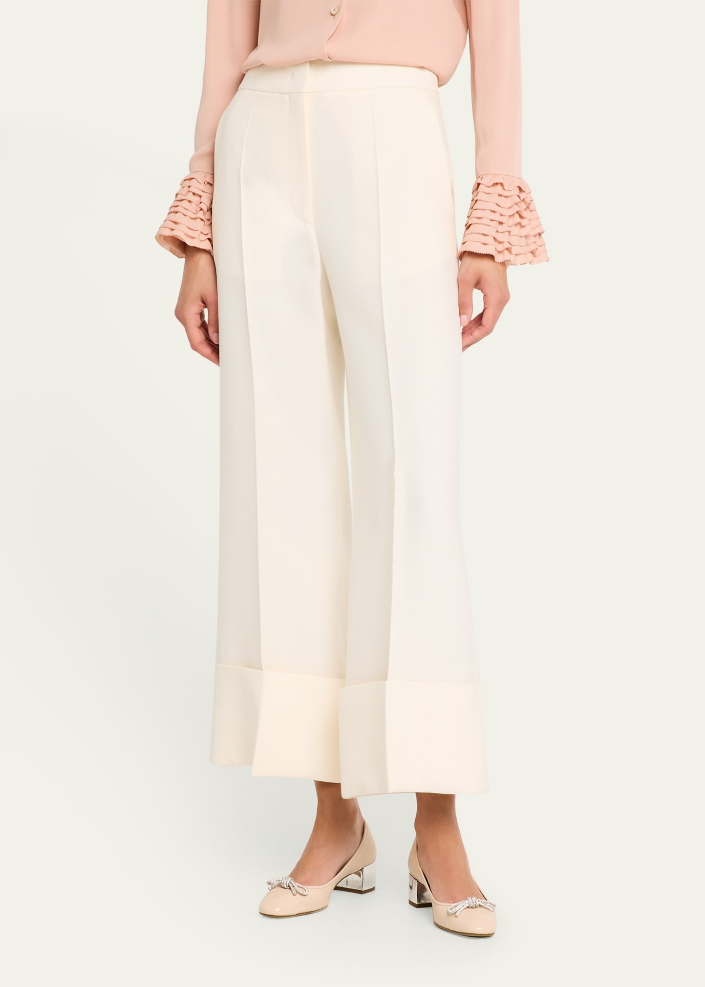 Wide-Leg Cuffed Trousers - 4