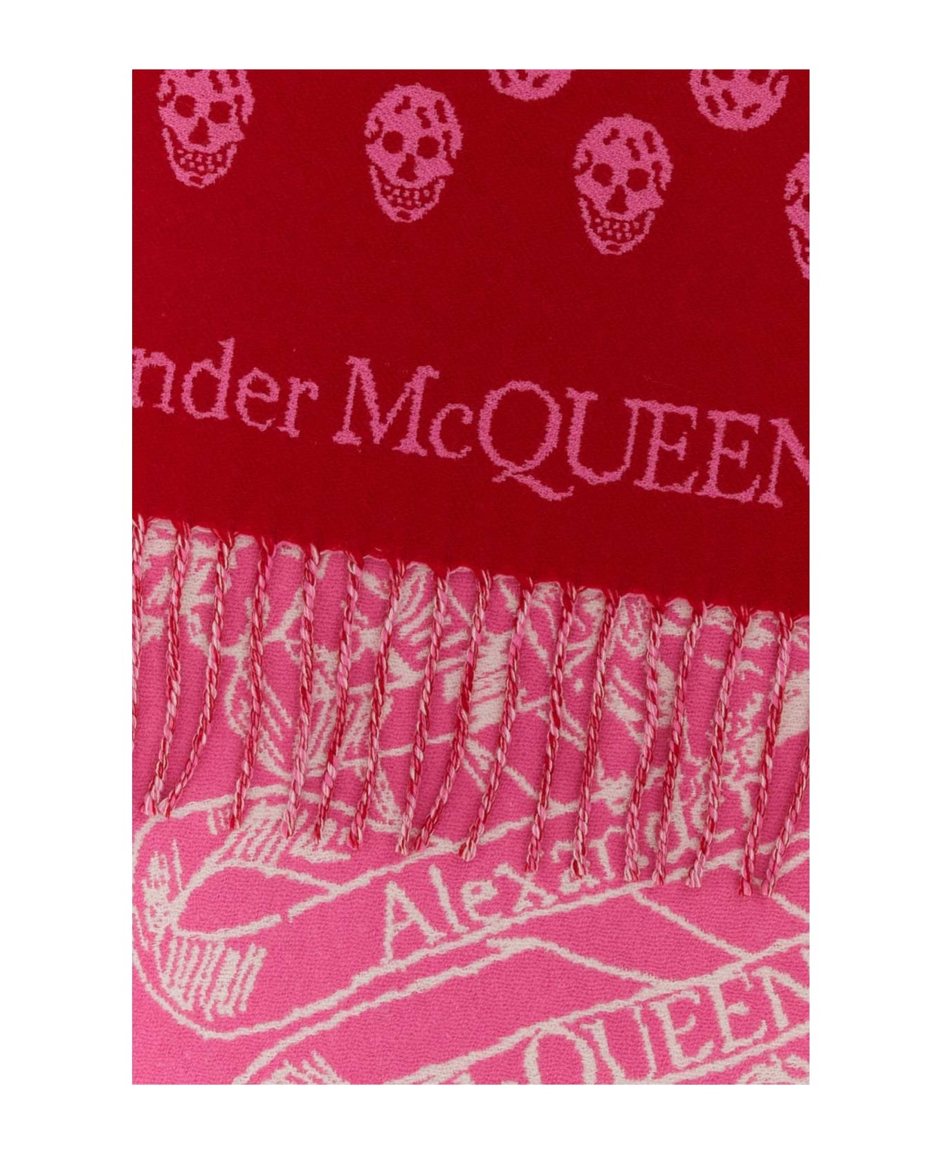 マフラー・ストール Alexander Mcqueen Embroidered Wool Reversible Scarf ALEXANDER MCQUEEN Reversible Fringed Logo-Jacquard Wool