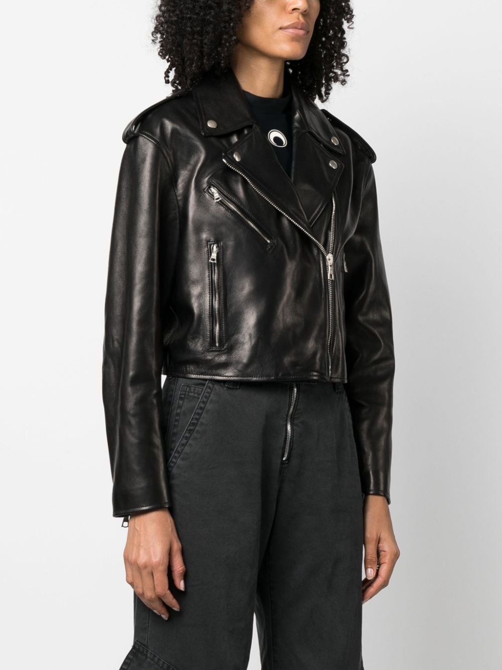 zip-up leather jacket - 3