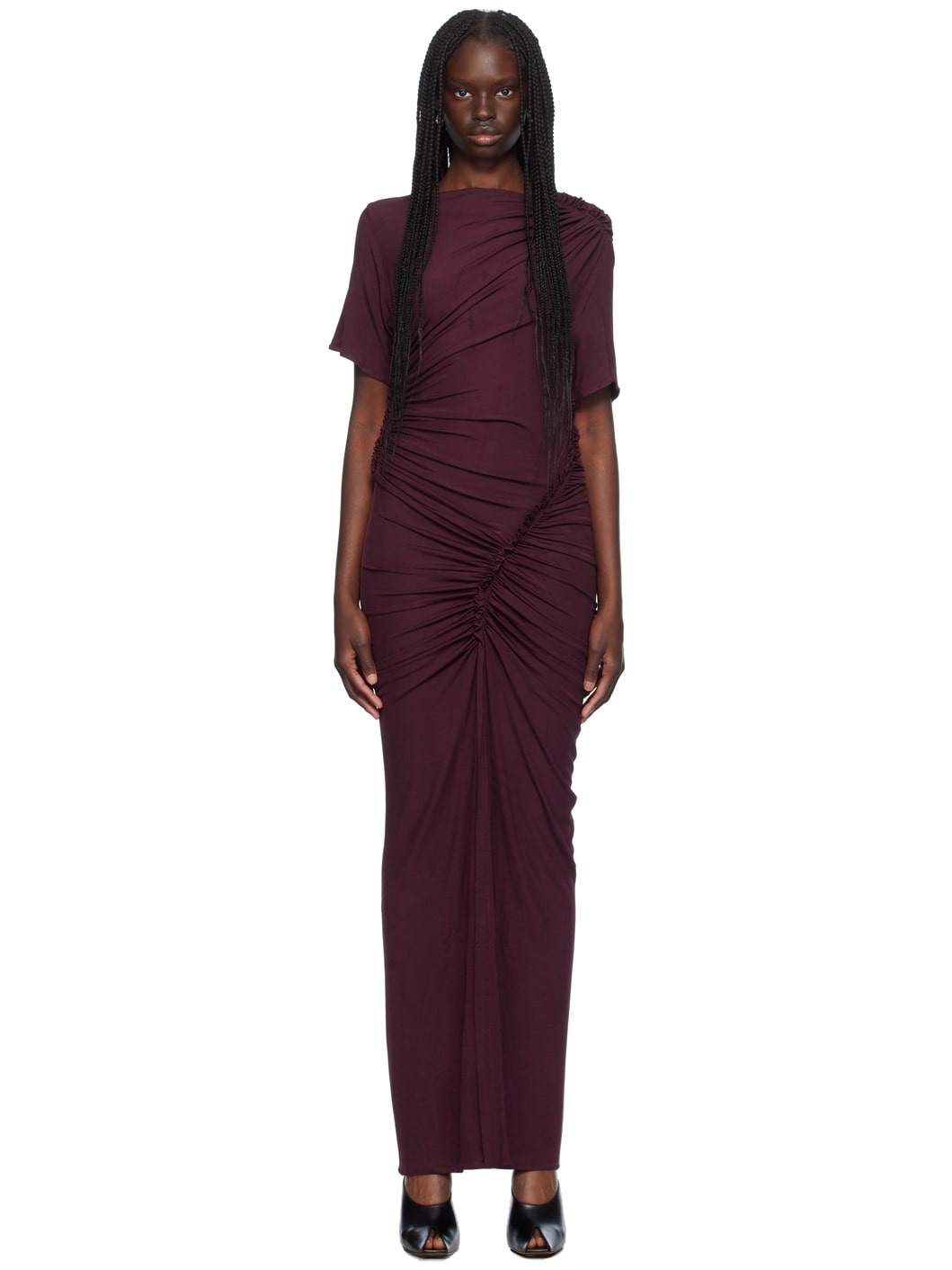 Purple Asymmetric Ruched Maxi Dress - 1