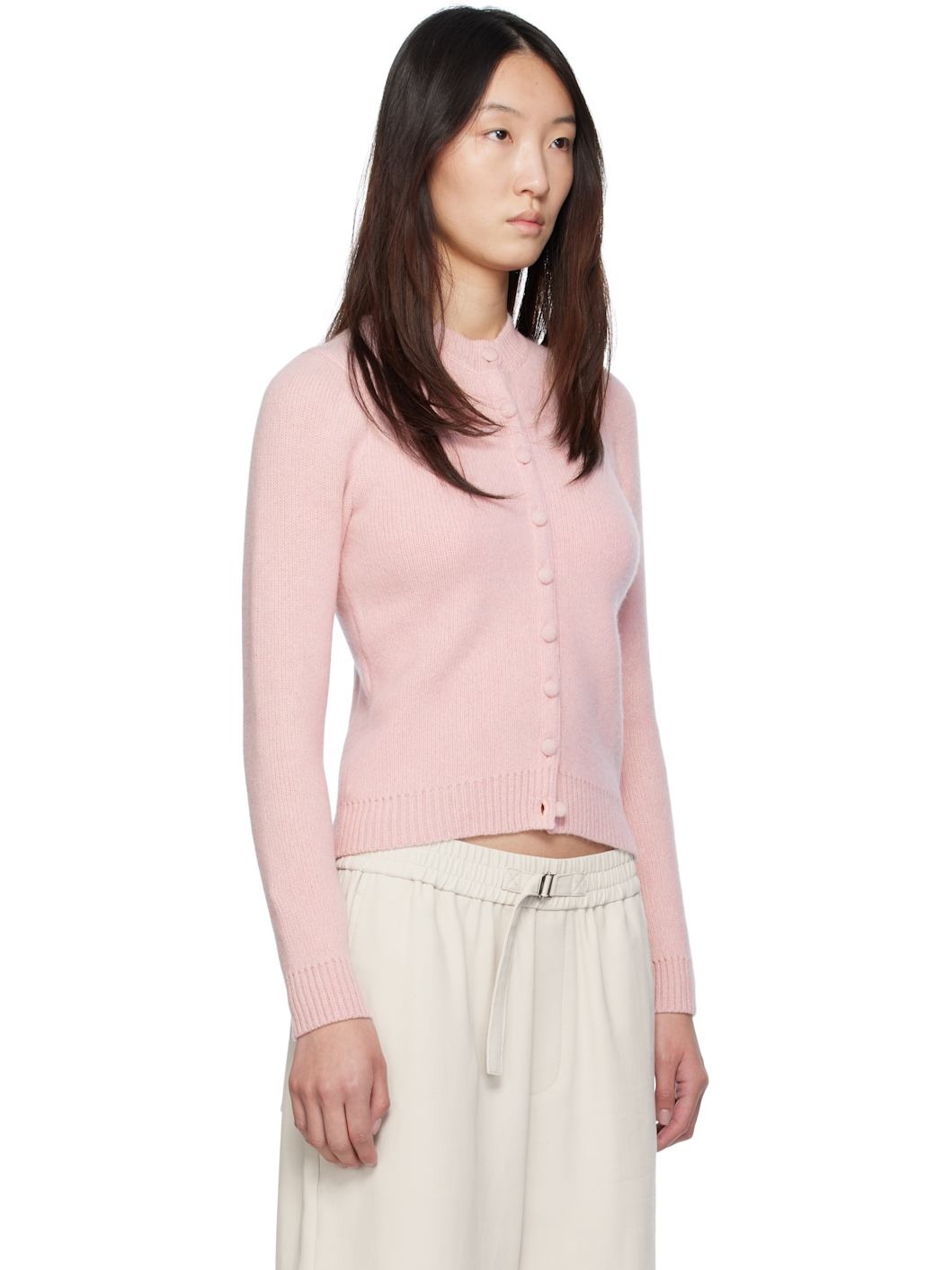 Pink Classic Round-Neck Cardigan - 2
