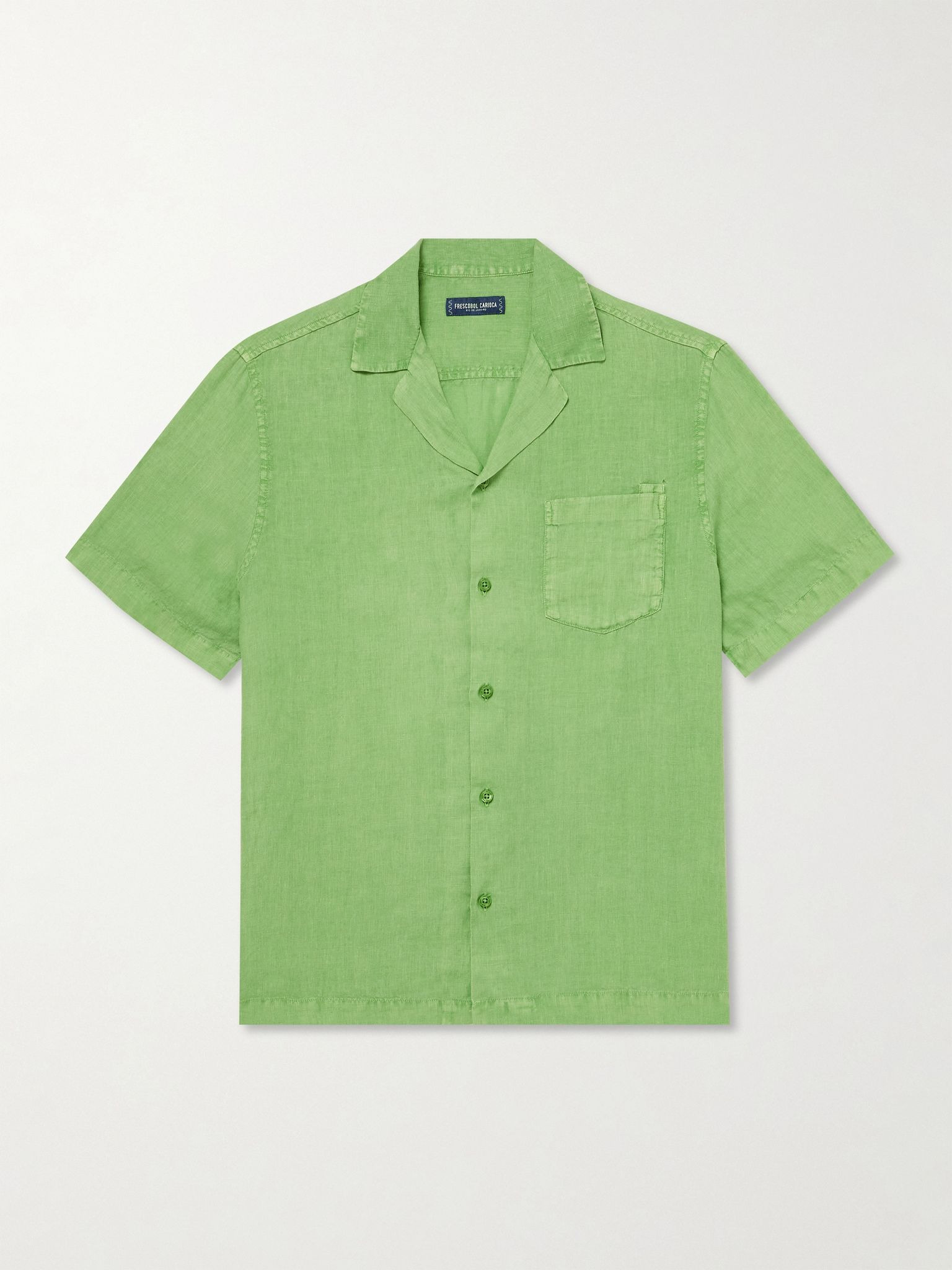 Angelo Camp-Collar Linen Shirt Green - 1