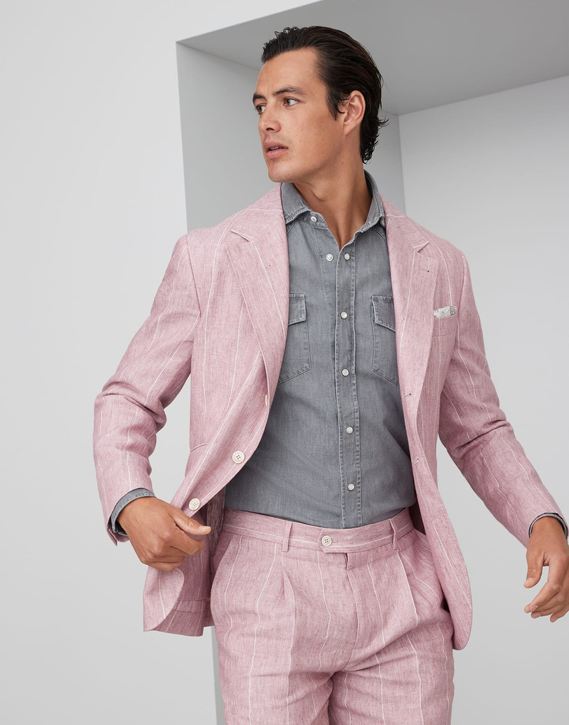 Linen wide chalk stripe deconstructed Cavallo blazer 4
