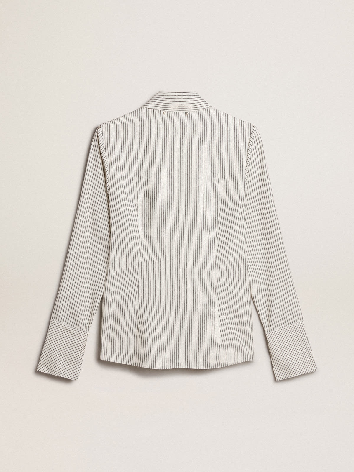 Women’s white viscose shirt with narrow black stripes - 6