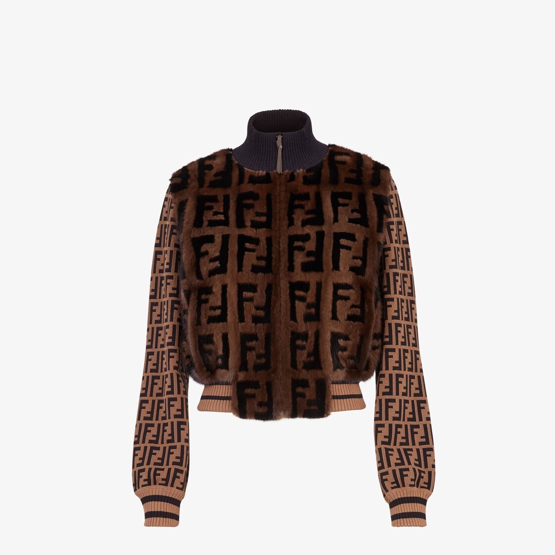 Knit and inlaid mink fur bomber jacket - 1