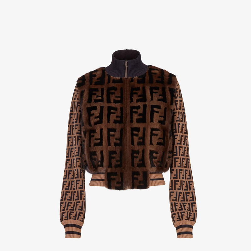 Knit and inlaid mink fur bomber jacket 1