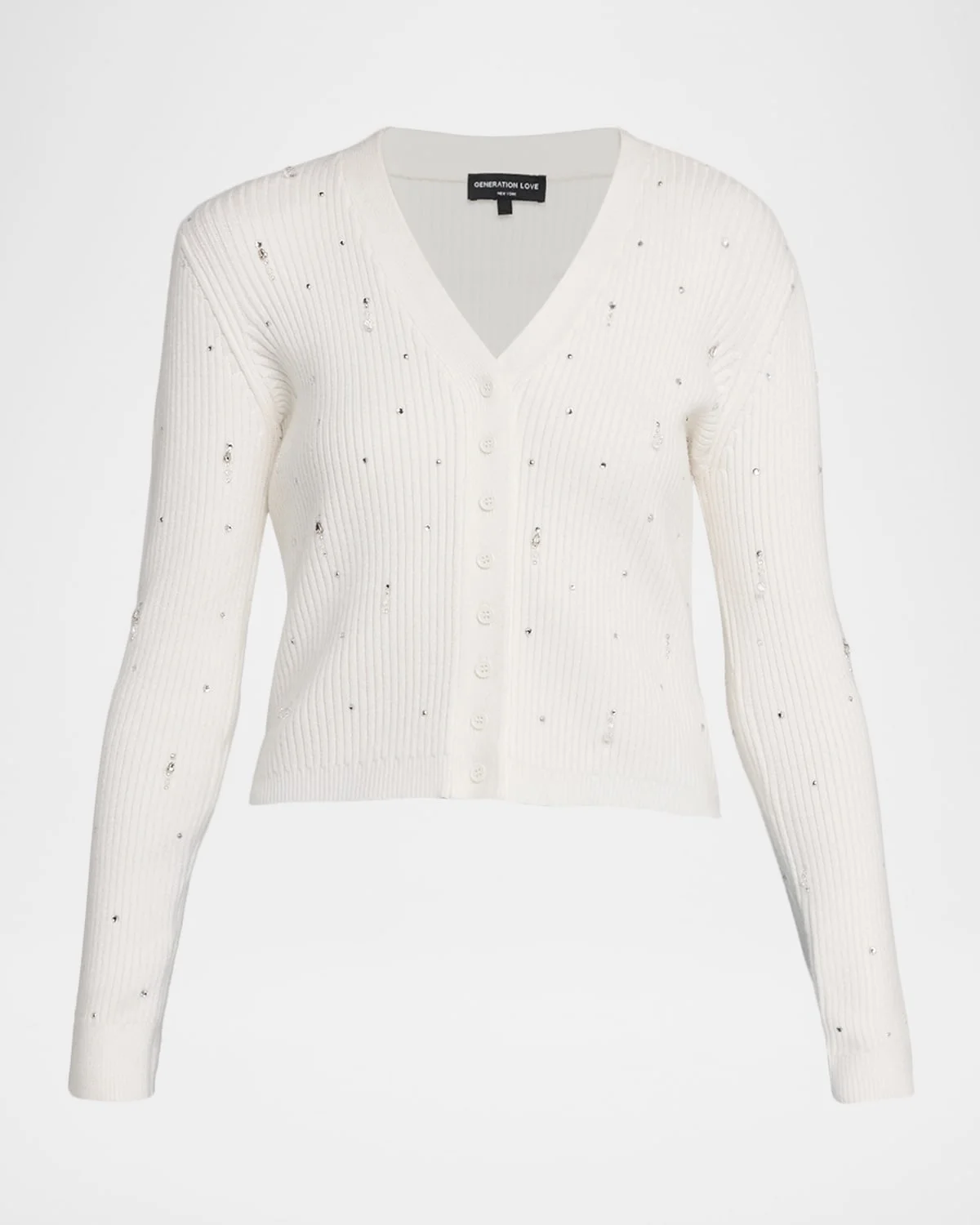 Lili Crystal Embellished Rib-Knit Cardigan - 1