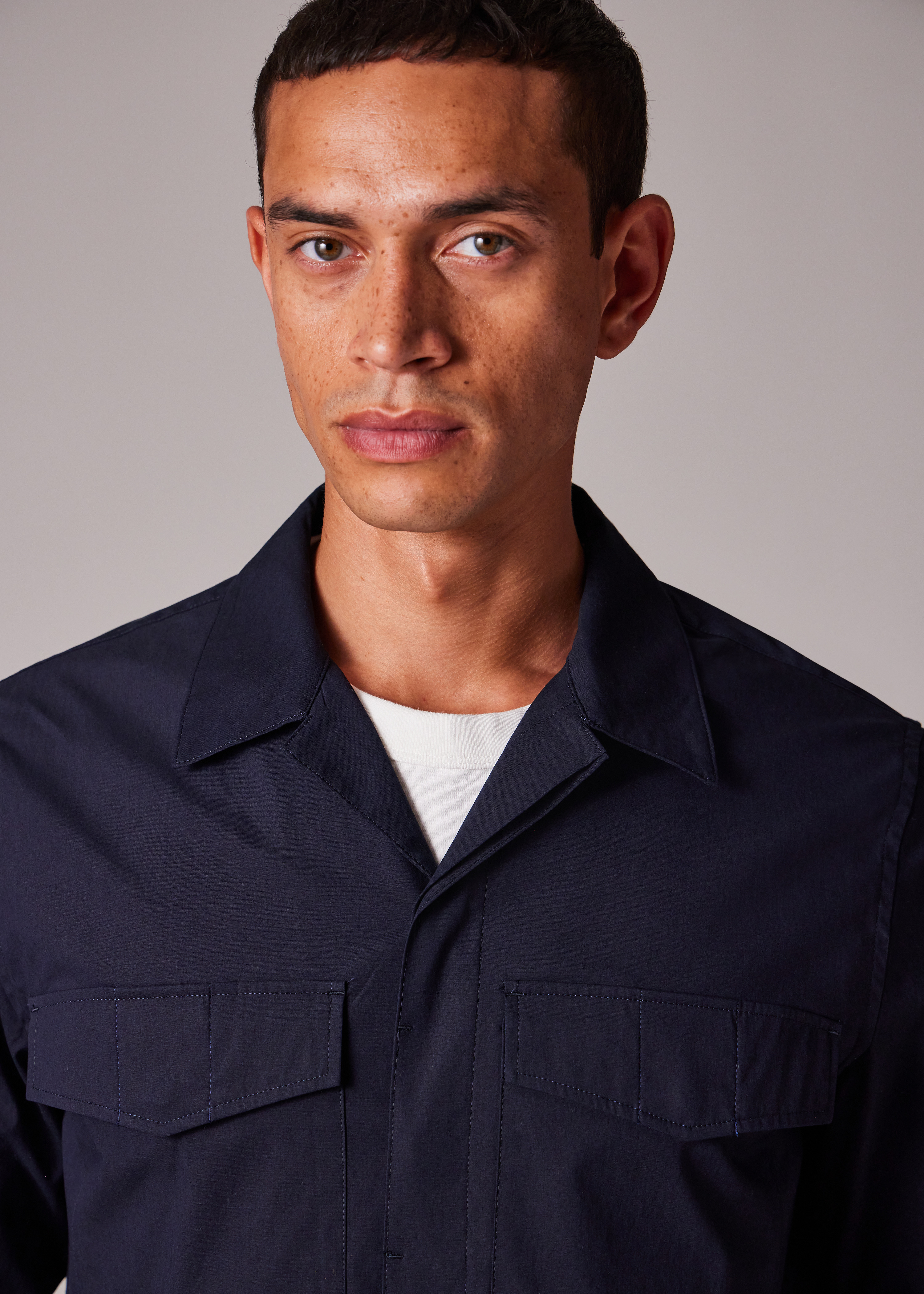 Navy Cotton-Nylon Double Pocket Overshirt - 5
