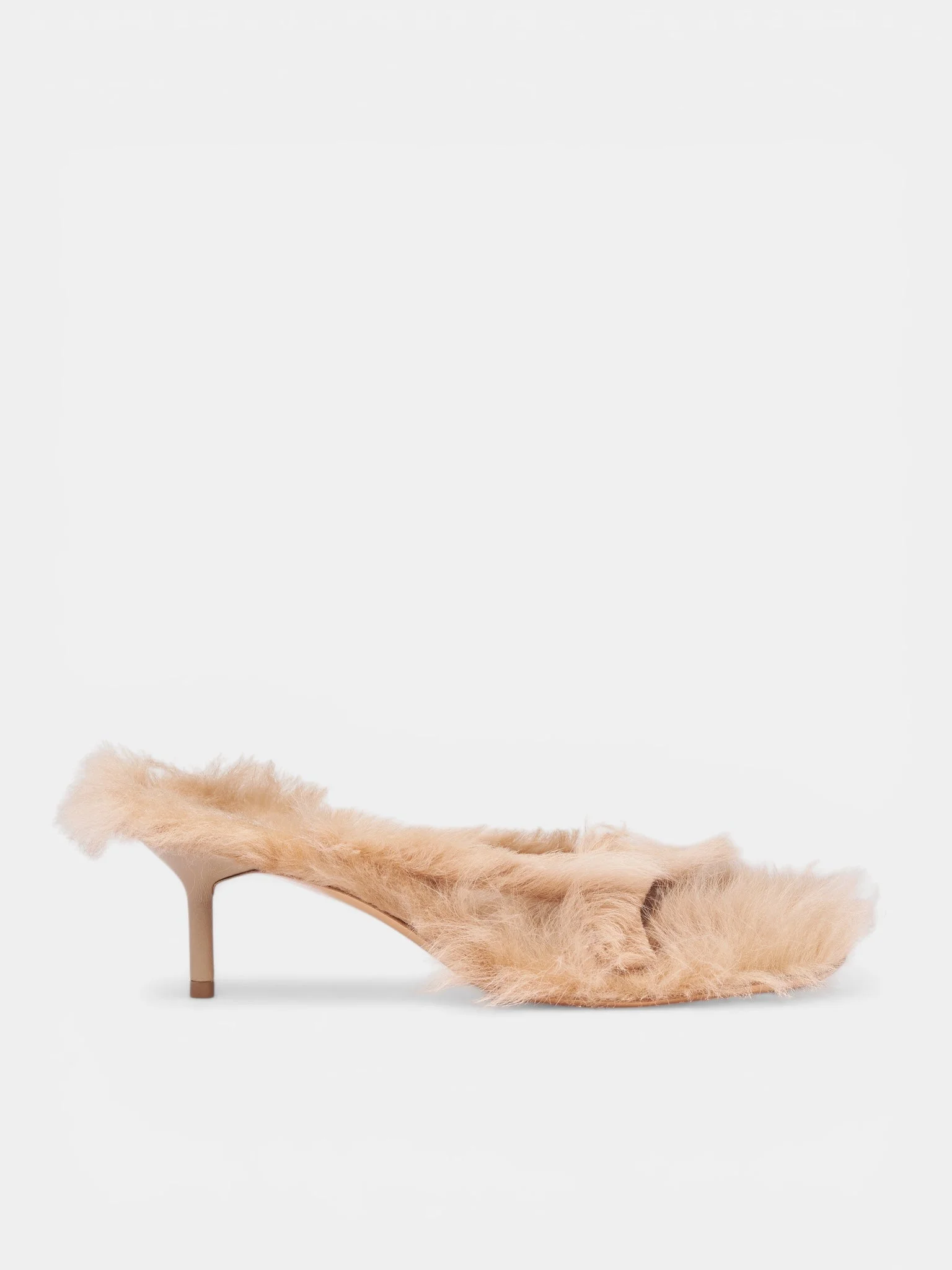 Beige Furry Shearling Kitten Heels - 1