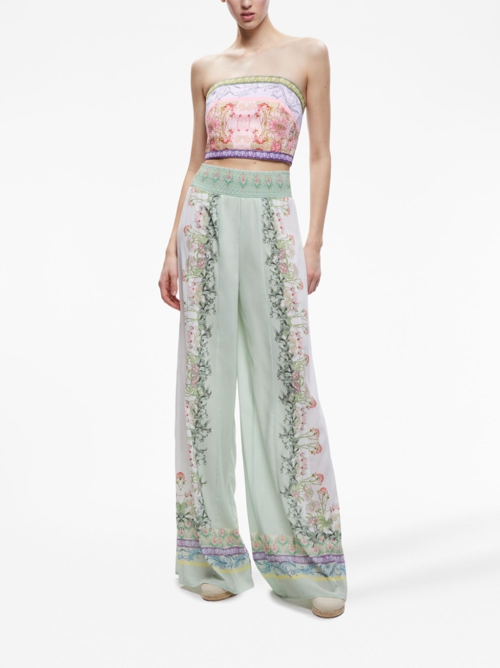 mix-print flare bootcut trousers - 2