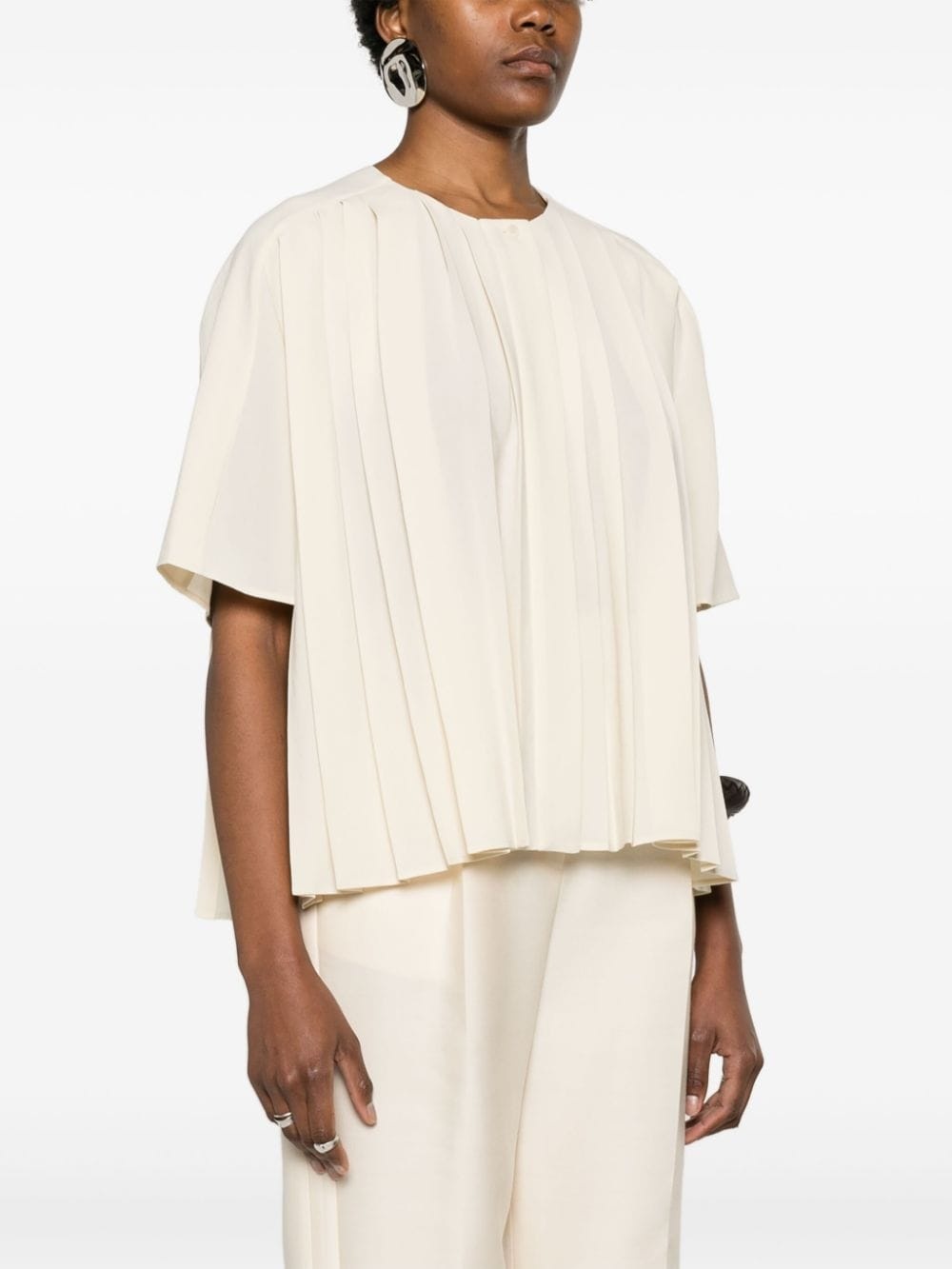 Bouloi collarless pleated blouse - 3