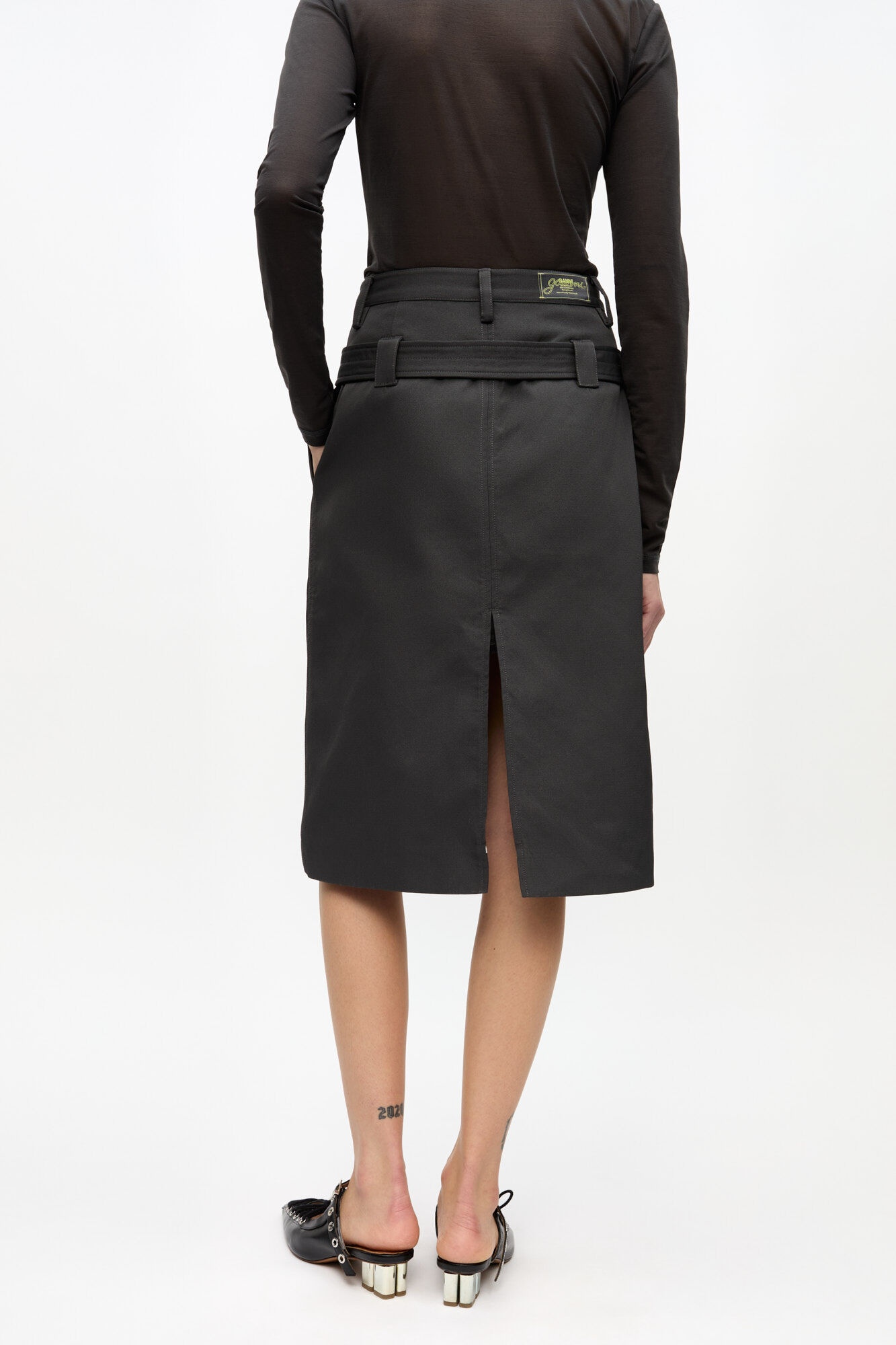 BLACK HEAVY TWILL MIDI SKIRT - 4