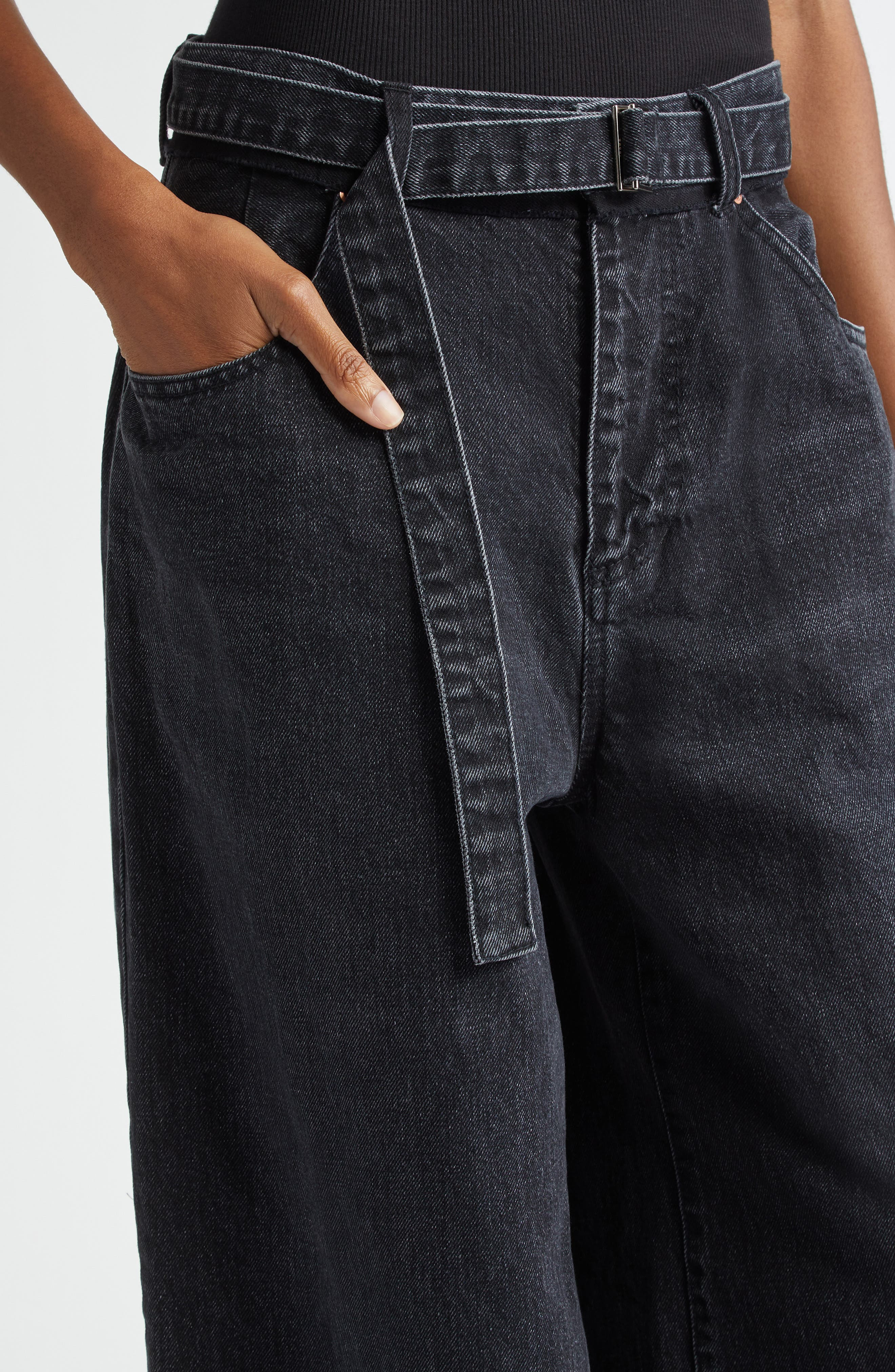 Belted Wide Leg Jeans - 5