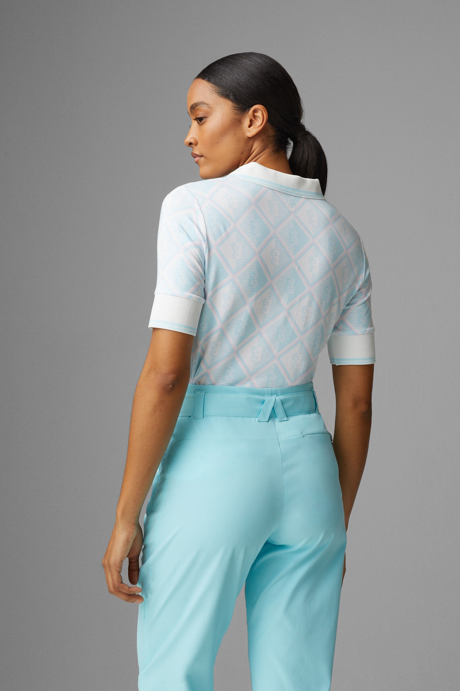 Elonie Printed polo shirt in Light blue/Off-white/Rose - 3