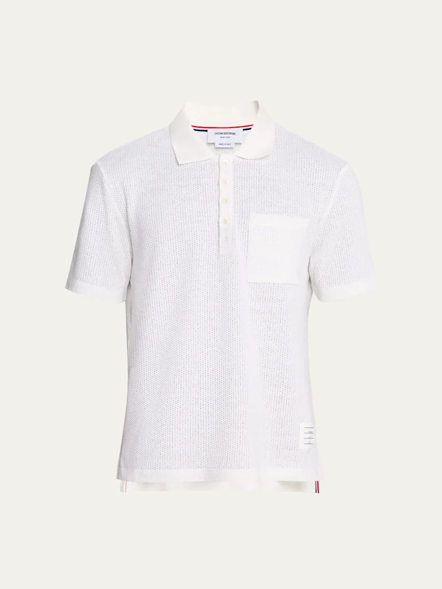 Men's Textured Cotton and Linen Polo Shirt - 1