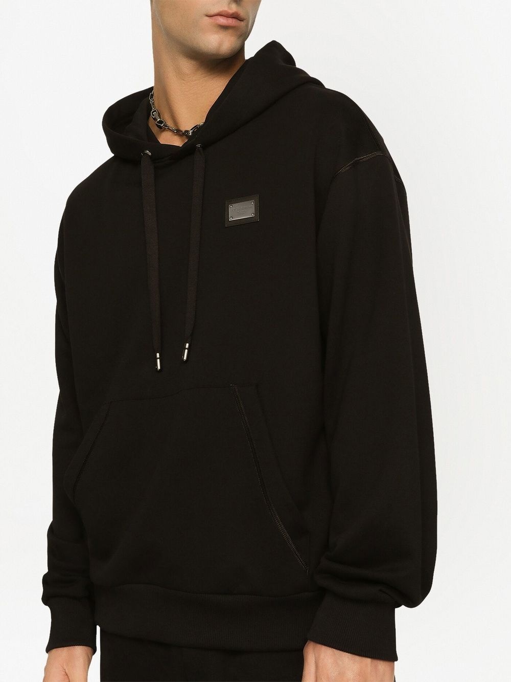 logo plaque drawstring hoodie - 5