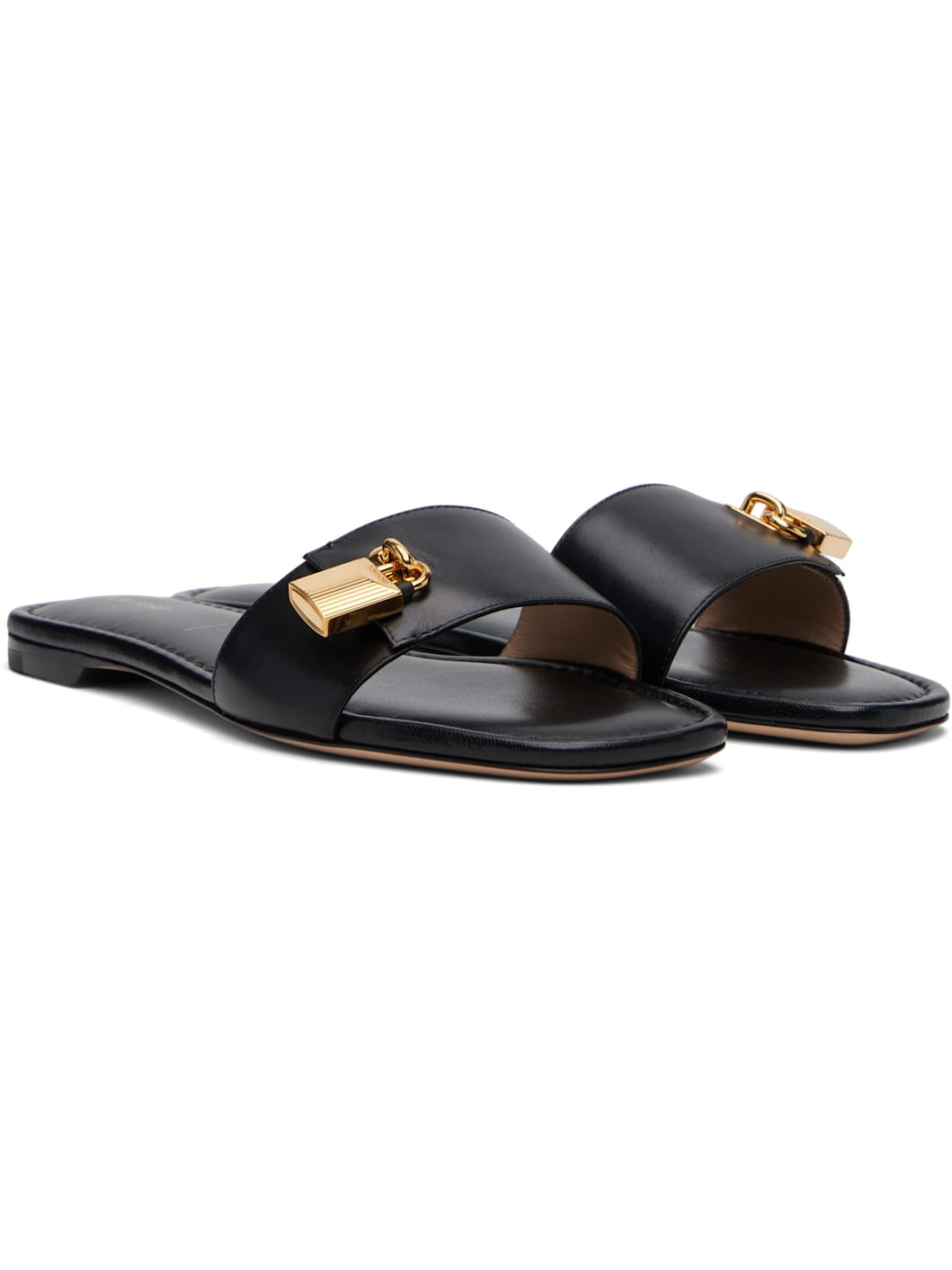 Black Leather Padlock Slides - 4