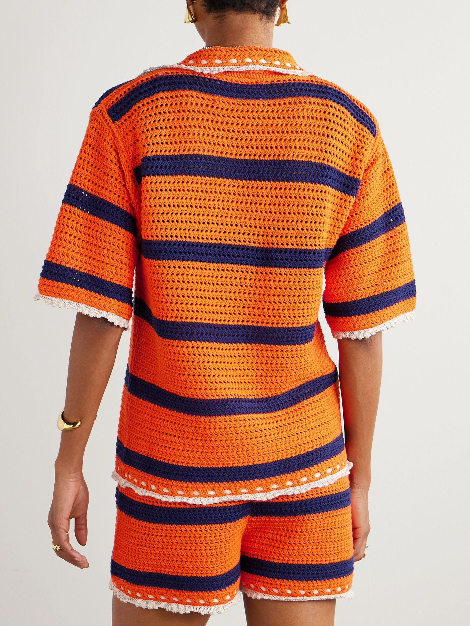 Salt 'N' Vinegar striped crocheted cotton shirt Orange - 4