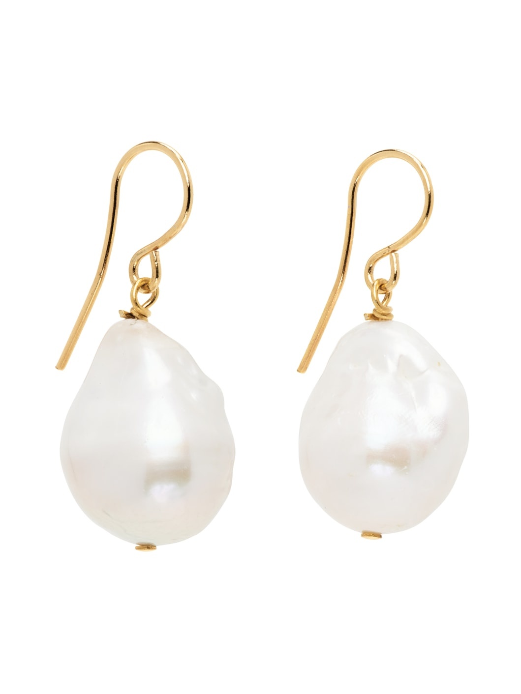 Gold & White Pearl Grainy Earrings - 2