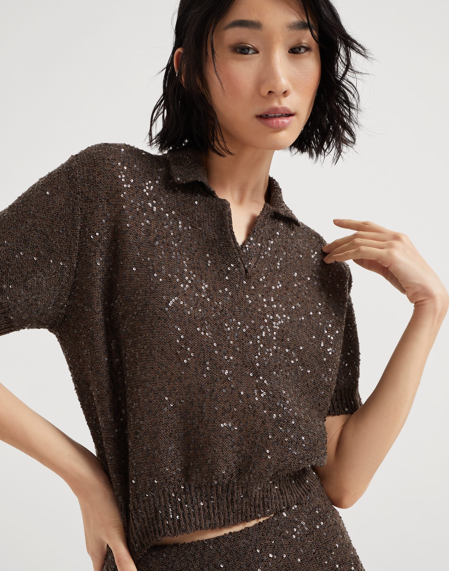 Linen, cashmere and silk dazzling texture knit polo shirt - 4