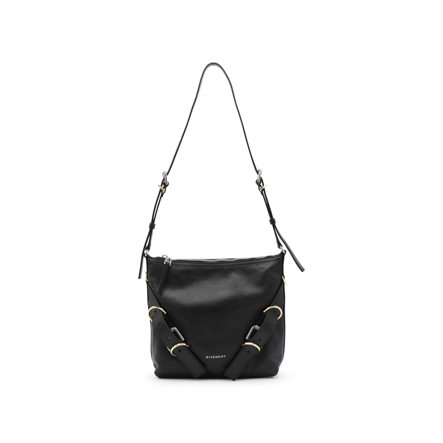 BLACK LEATHER VOYOU SHOULDER BAG - 1