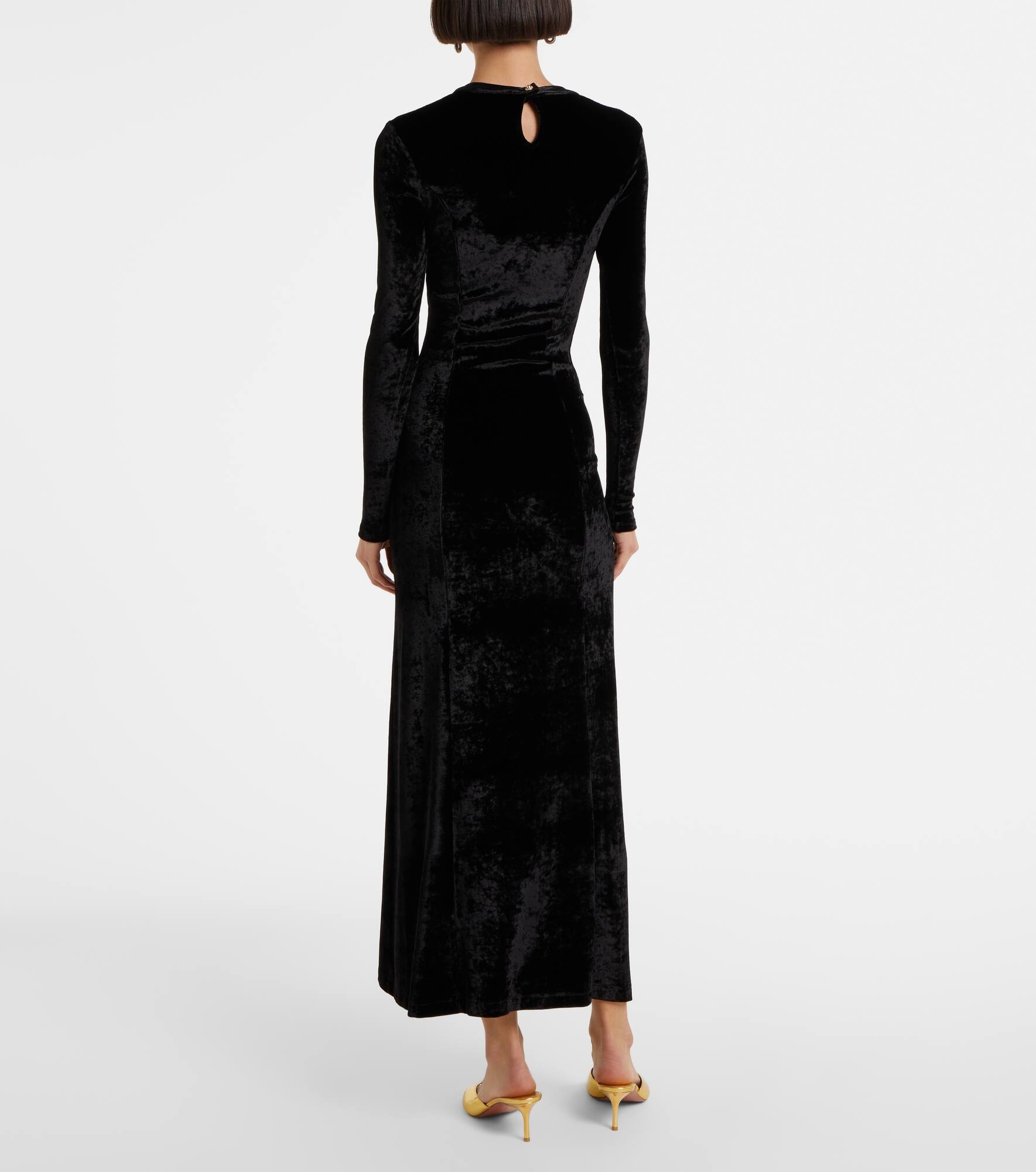Embellished ruched velvet midi dress - 3
