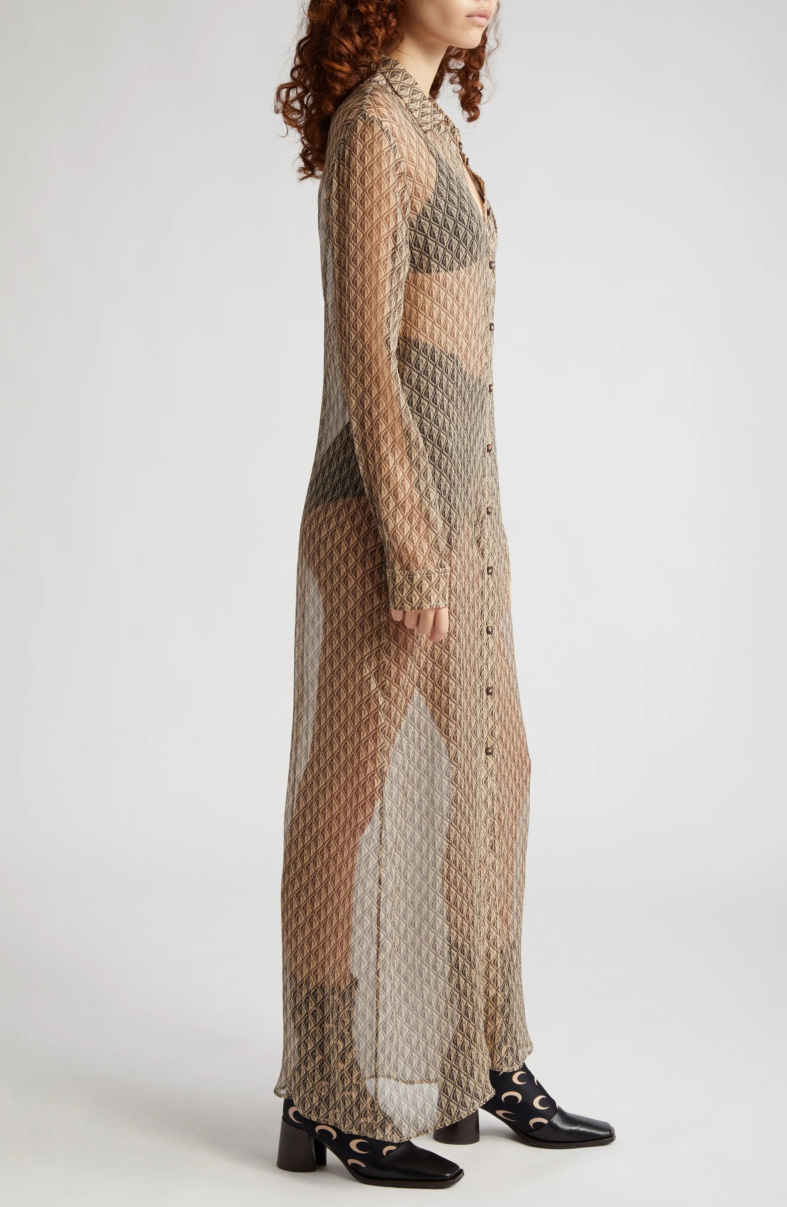 Marine Serre Moon Diamant Long Sleeve Sheer Silk Crepon