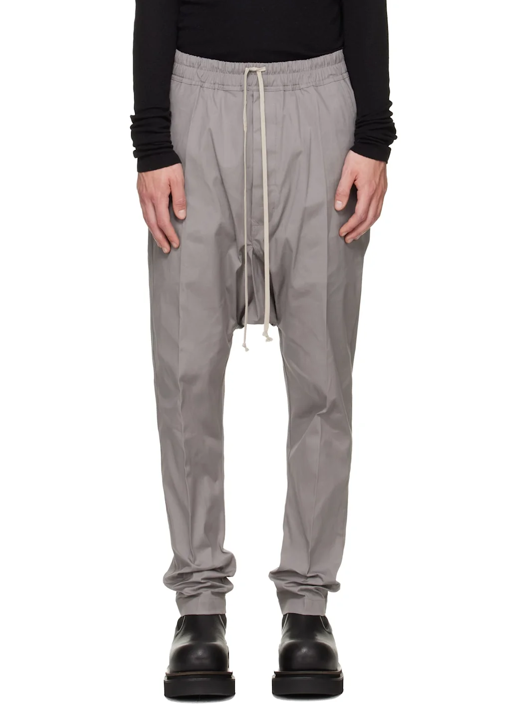 Gray Tower Drawstring Long Trousers - 1