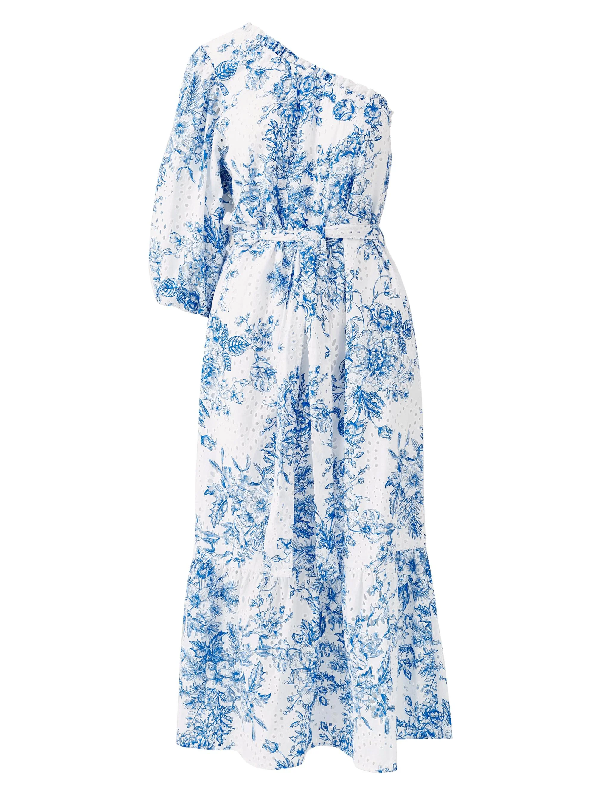 Women's Autumn Eyelet Toile One-Shoulder Midi-Dress - Coastal Navy - 1