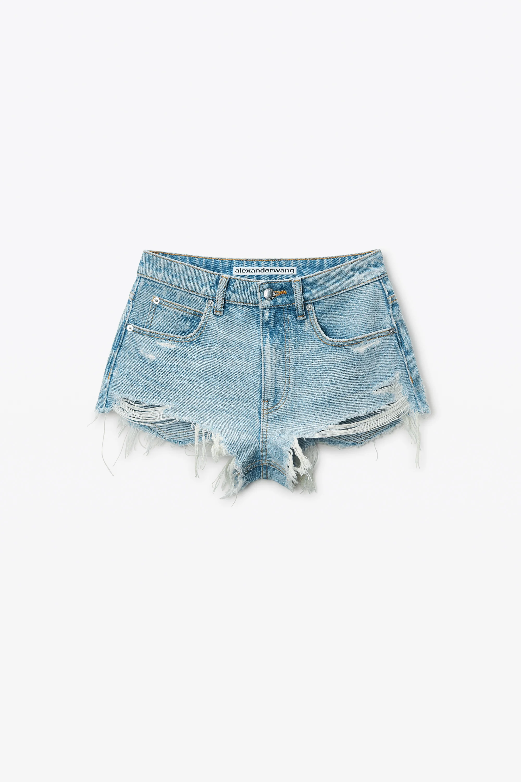 Clear Bead Hotfix Distressed Denim Shorts - 1