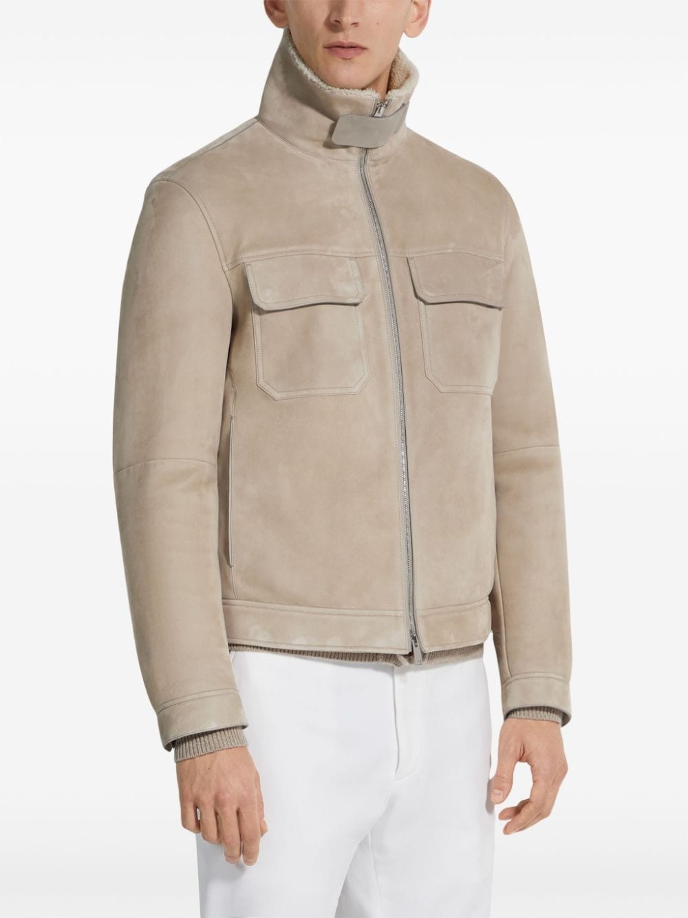 shearling-collar suede jacket - 3