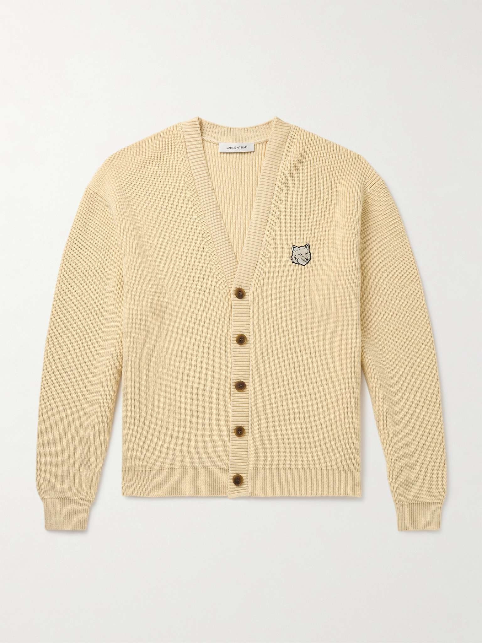 Logo-Appliquéd Ribbed Cotton-Blend Cardigan - 1