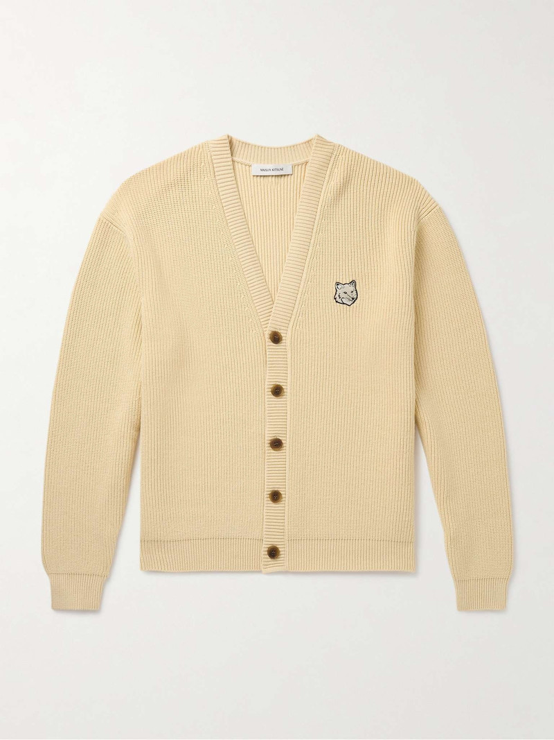 Logo-Appliquéd Ribbed Cotton-Blend Cardigan 1