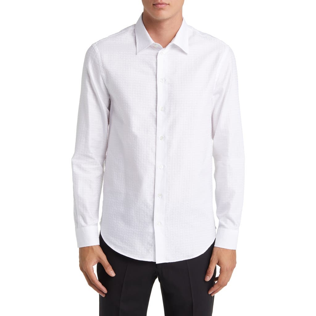 Emporio Armani Tonal Stripe Cotton Button-Up Shirt in White at Nordstrom - 1