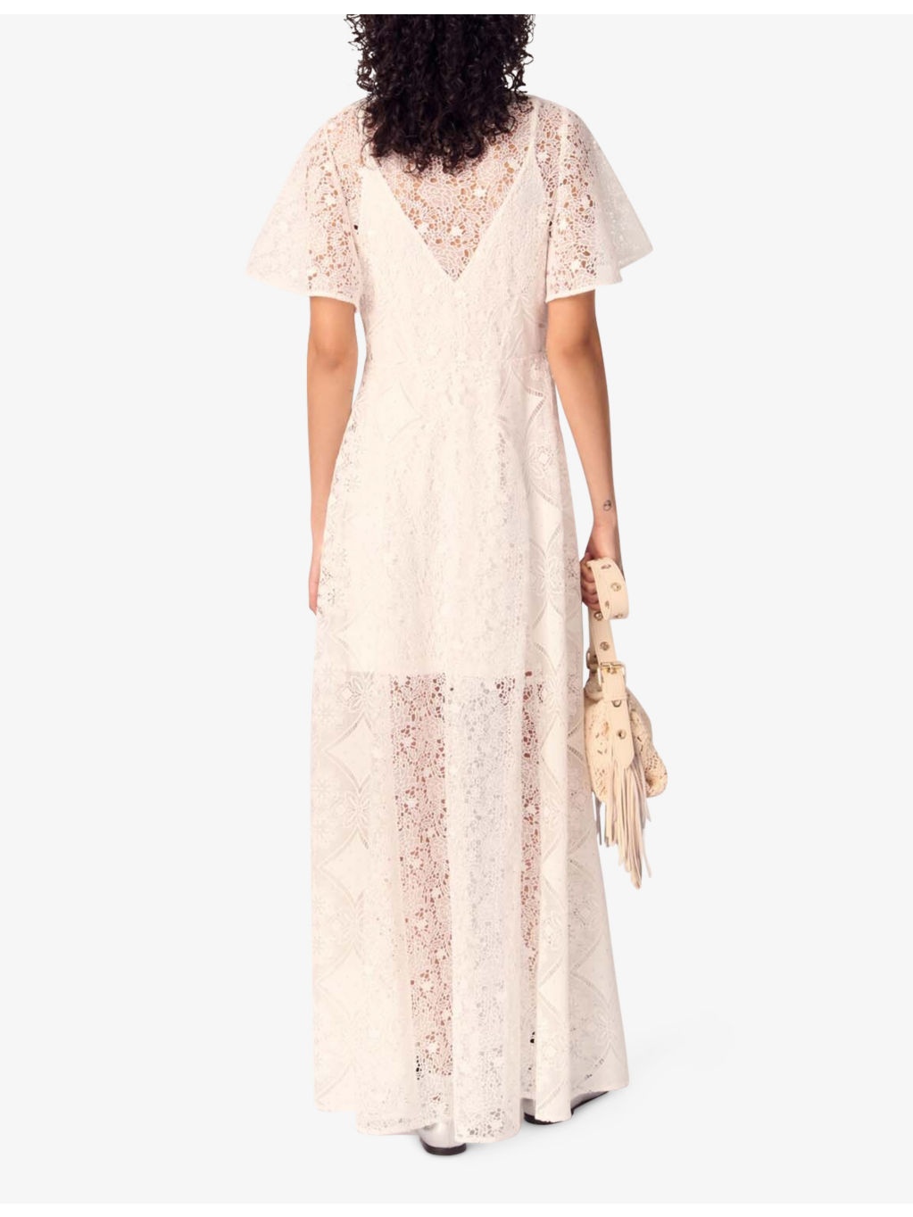 Floral-Pattern V-Neck Guipure-Lace Maxi Dress - 4