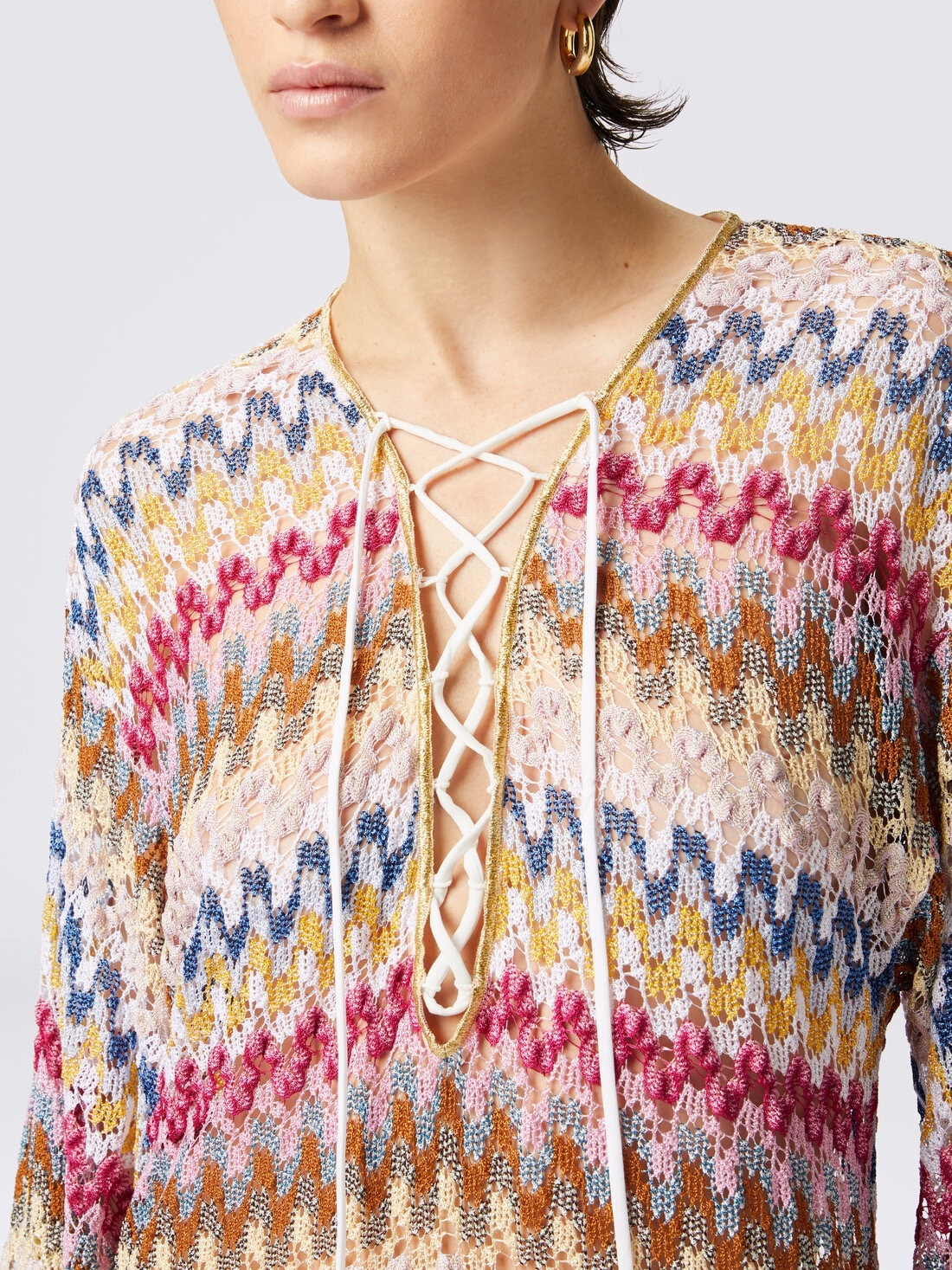Short cover-up caftan in lamé viscose lace - 5