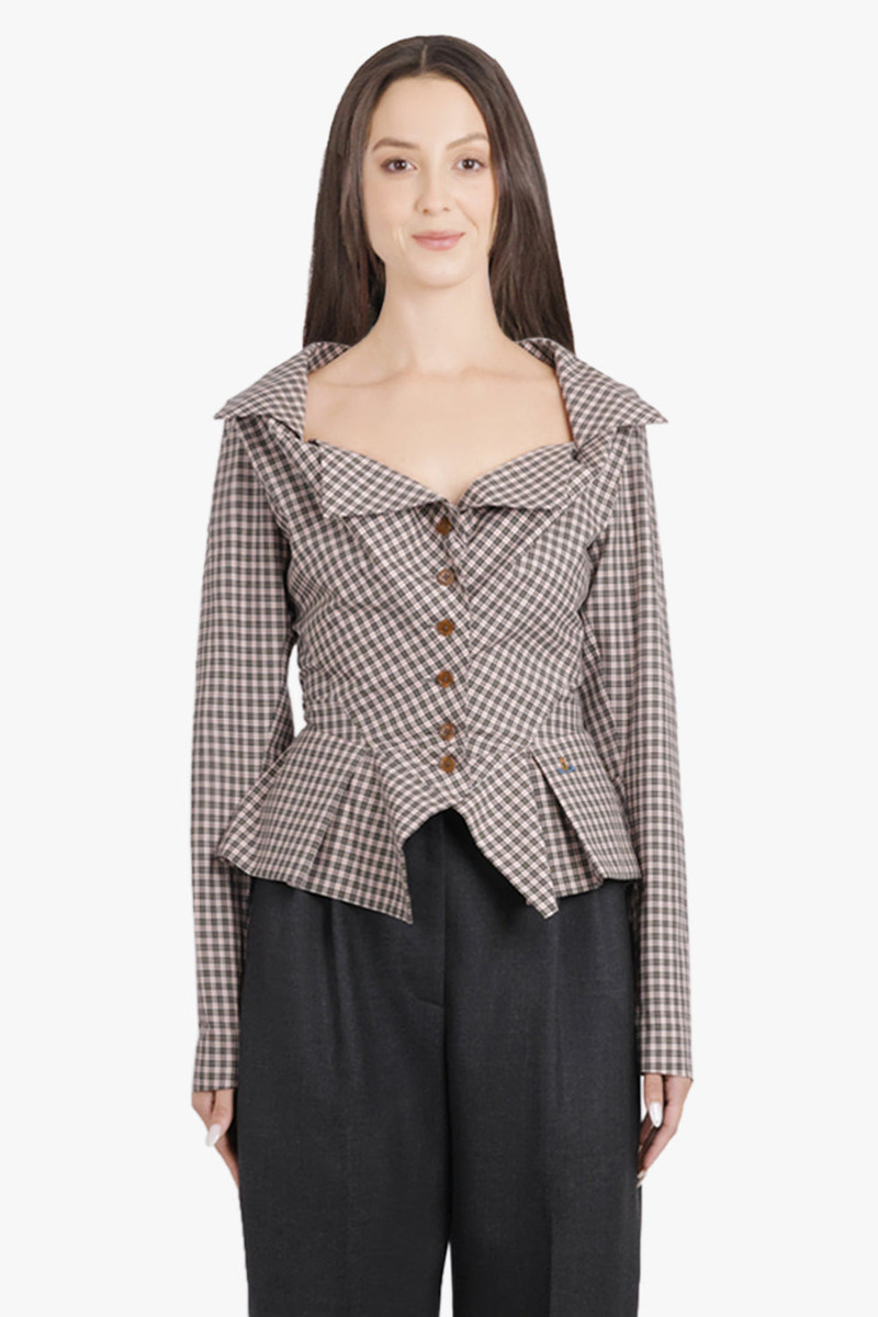 Vivienne Westwood MONDAY CHECK PRINT L/S BUTTON SHIRT | BROWN/OFF WHITE outlook