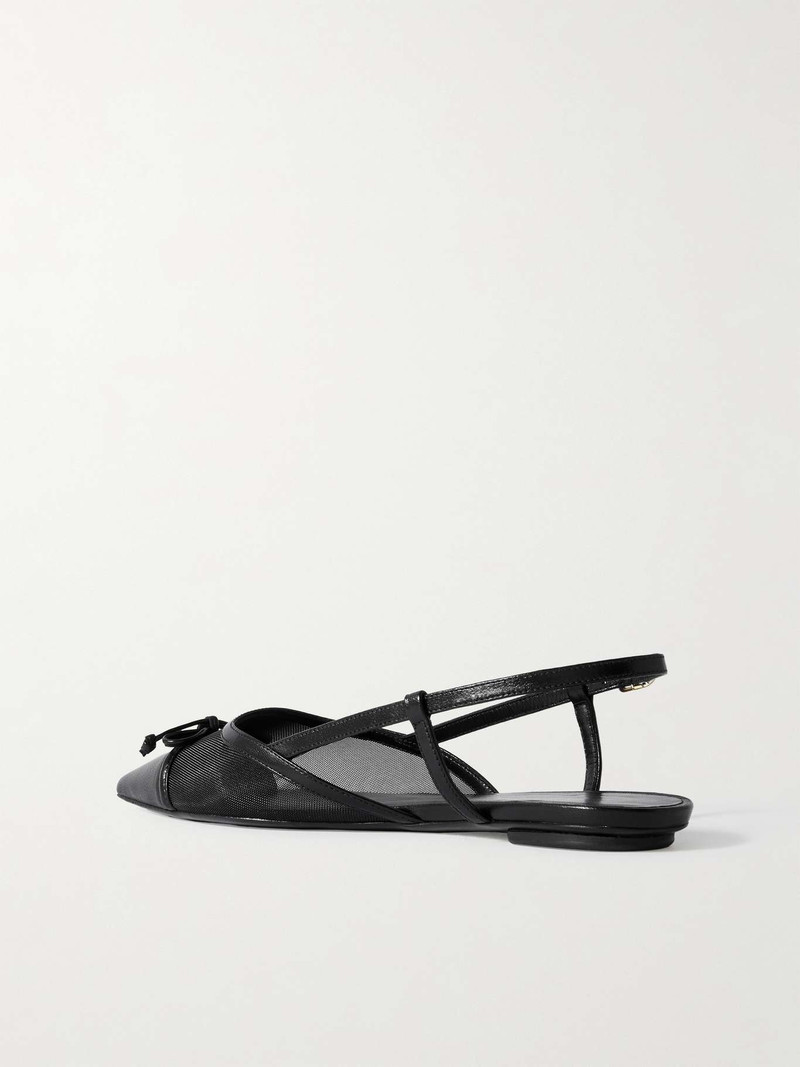 Kitty bow-embellished leather-trimmed mesh flats Black 3