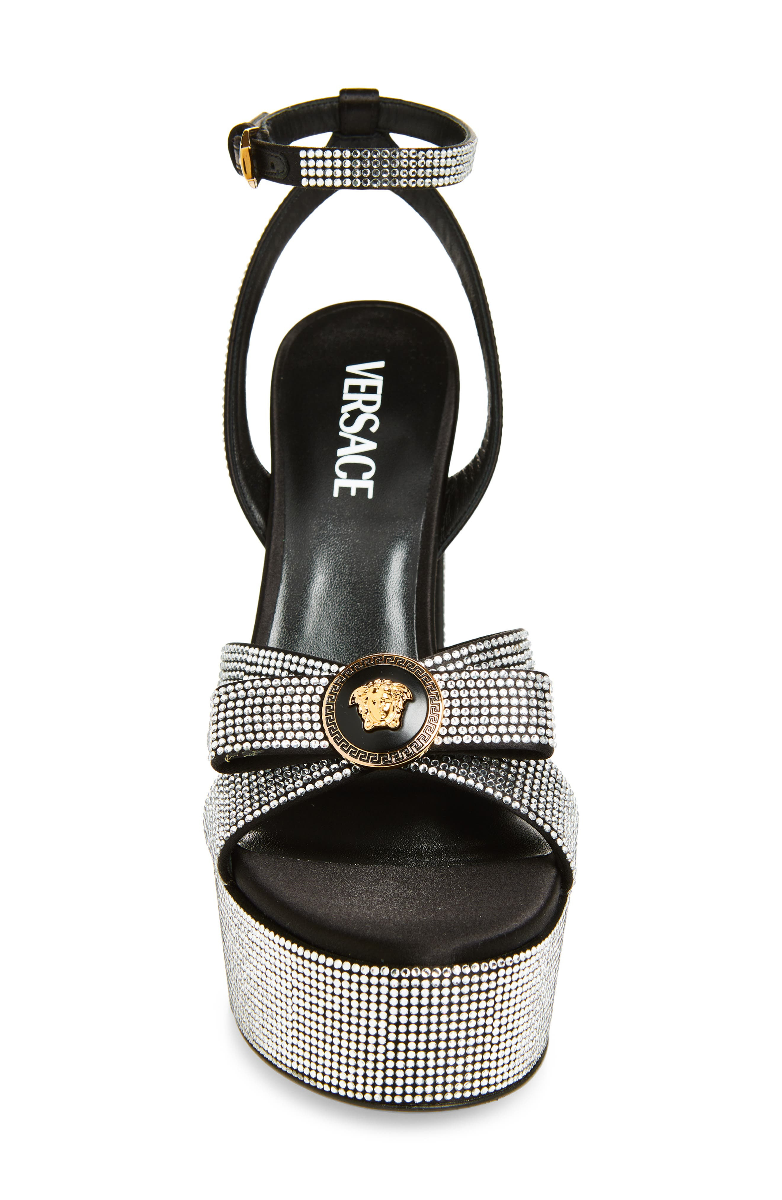 Versace Medusa Bow Platform Sandal in Black Crystal/Versace Gold at Nordstrom - 4