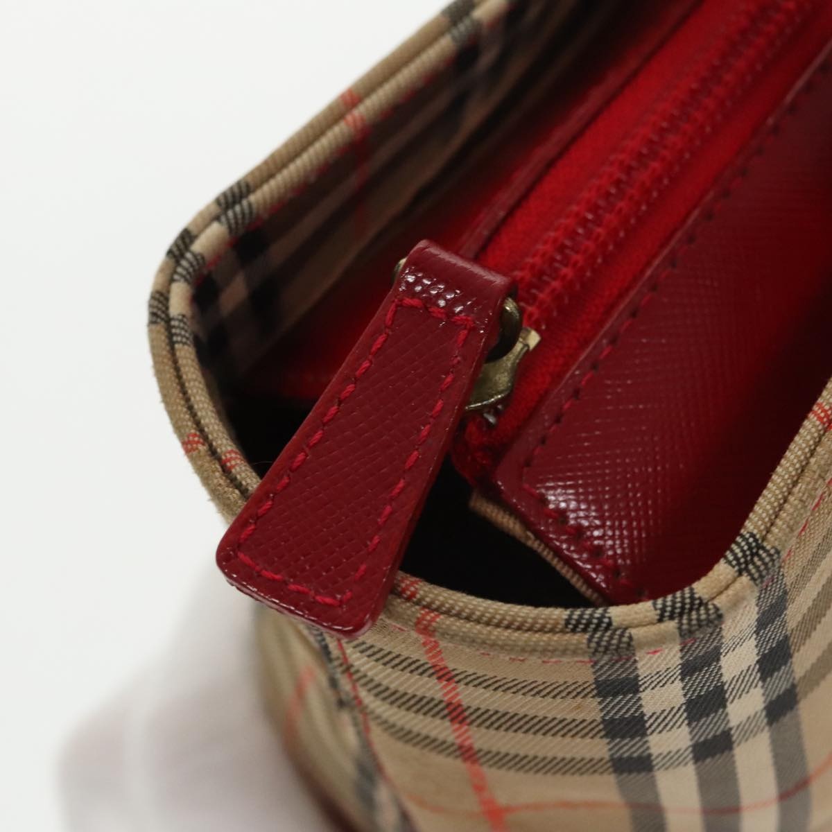 Burberry Nova Check Hand Bag Canvas Leather Beige Red - 16