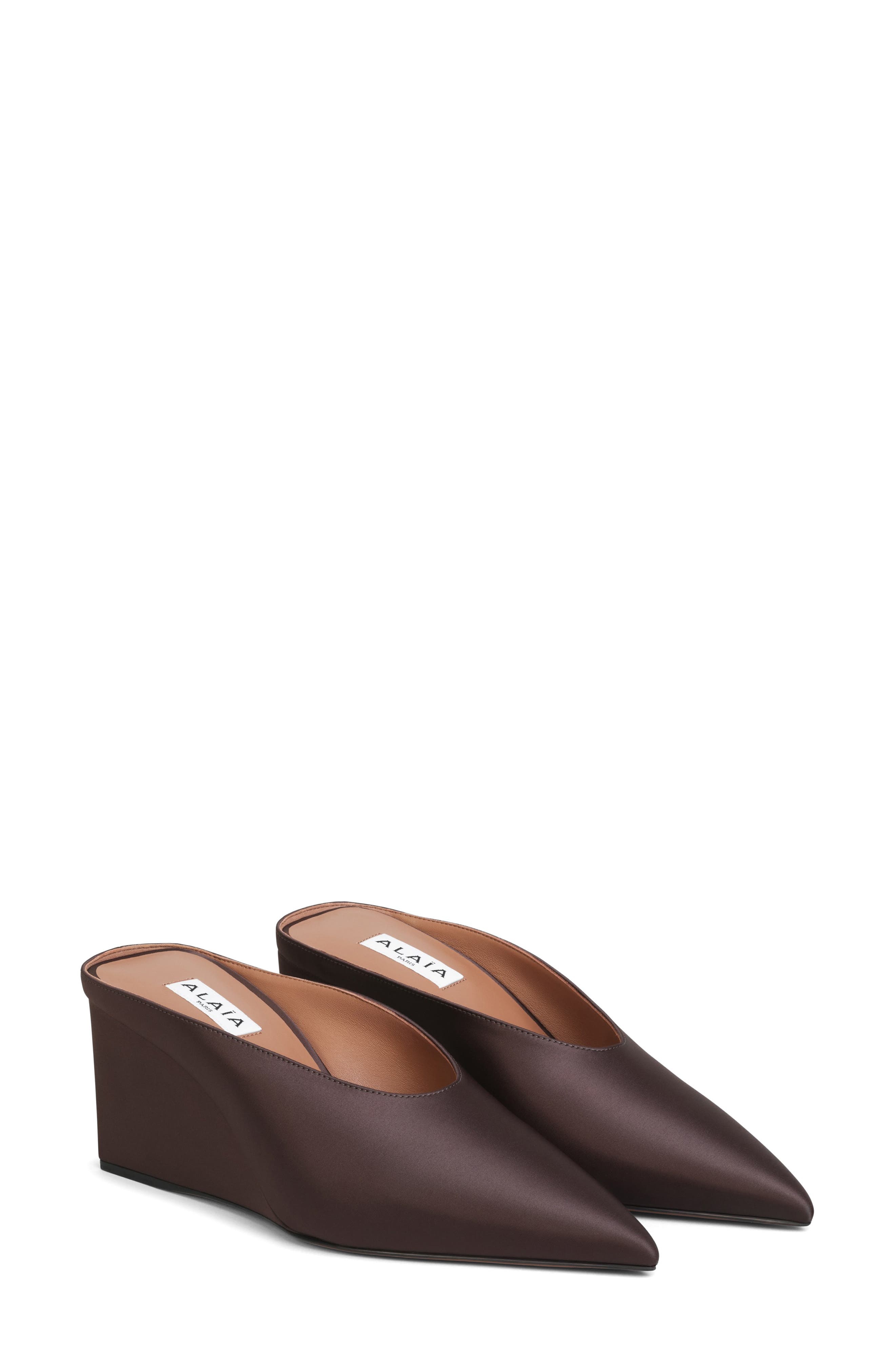 Alaïa Cube Pointed Toe Wedge Mule in Marron Fonce at Nordstrom - 1