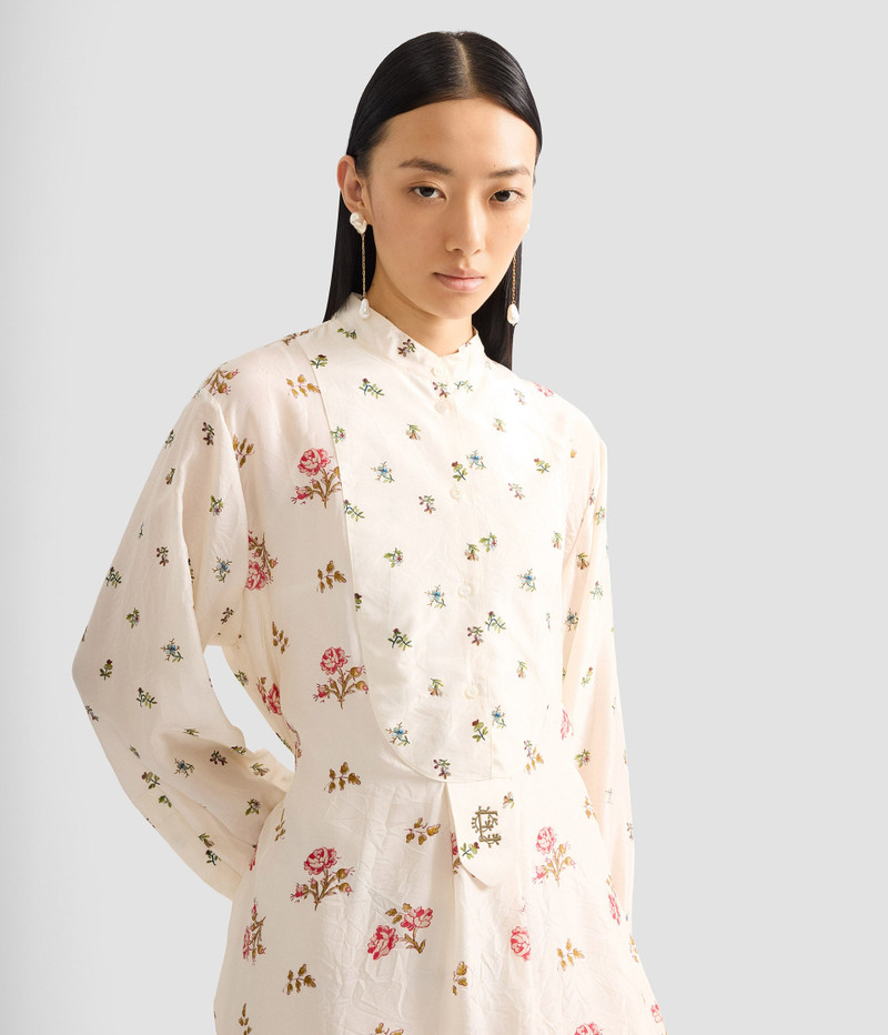 FLORAL PRINT SILK LONG SLEEVE MINI SHIRT DRESS 5
