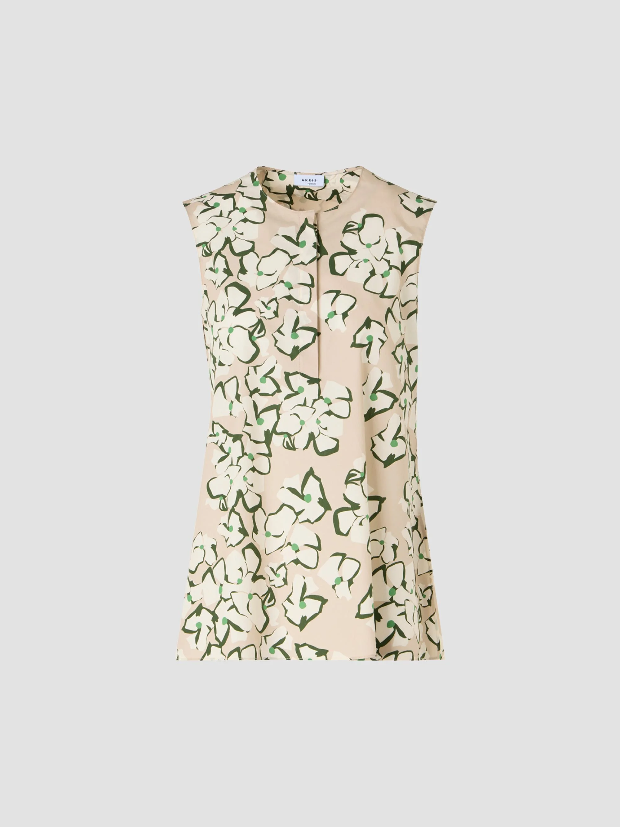 Women's Papercut Flower Print Cotton Tunic Top - Beige Cream Olive - 1