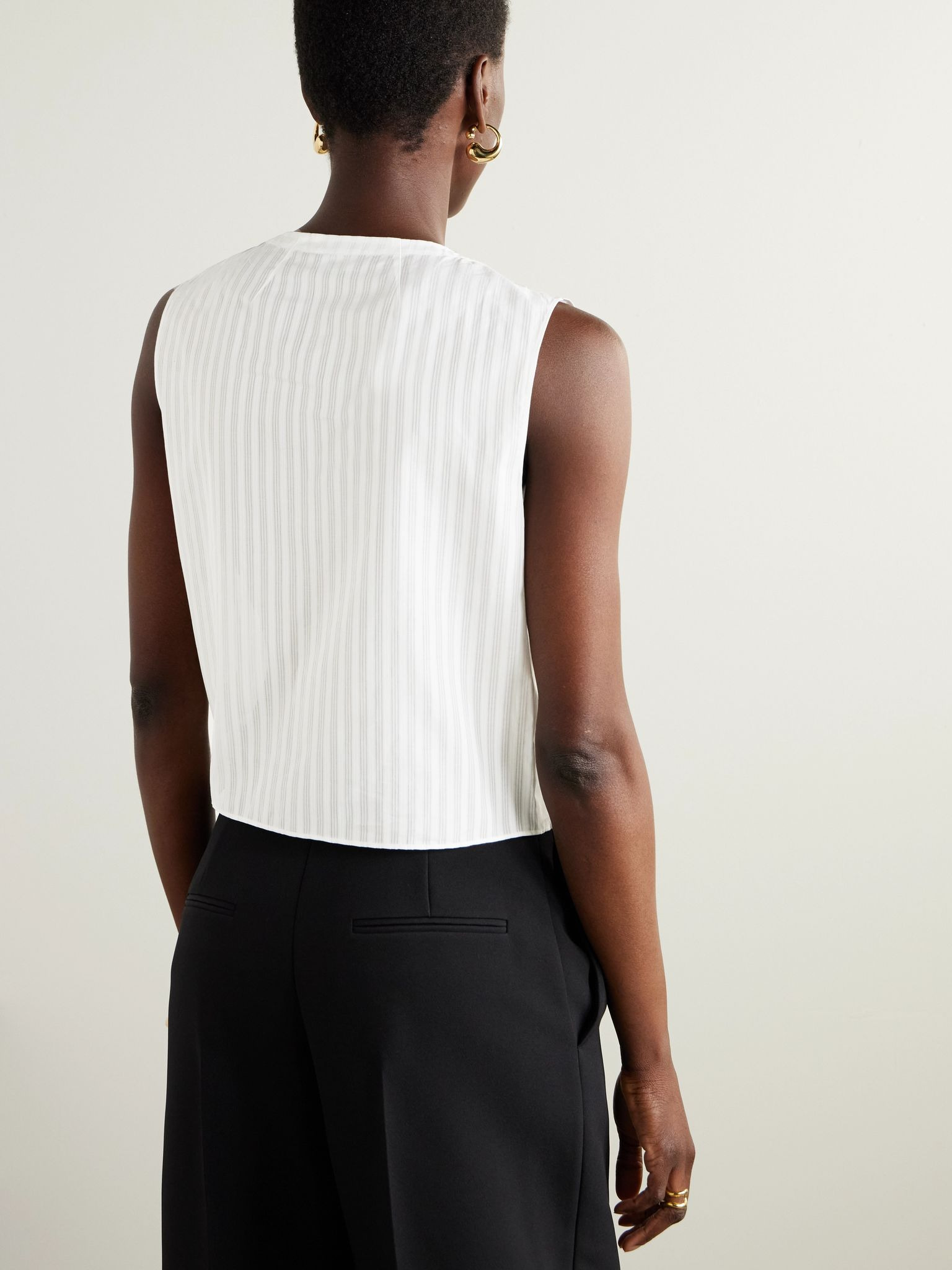 Striped cotton-voile blouse White - 4