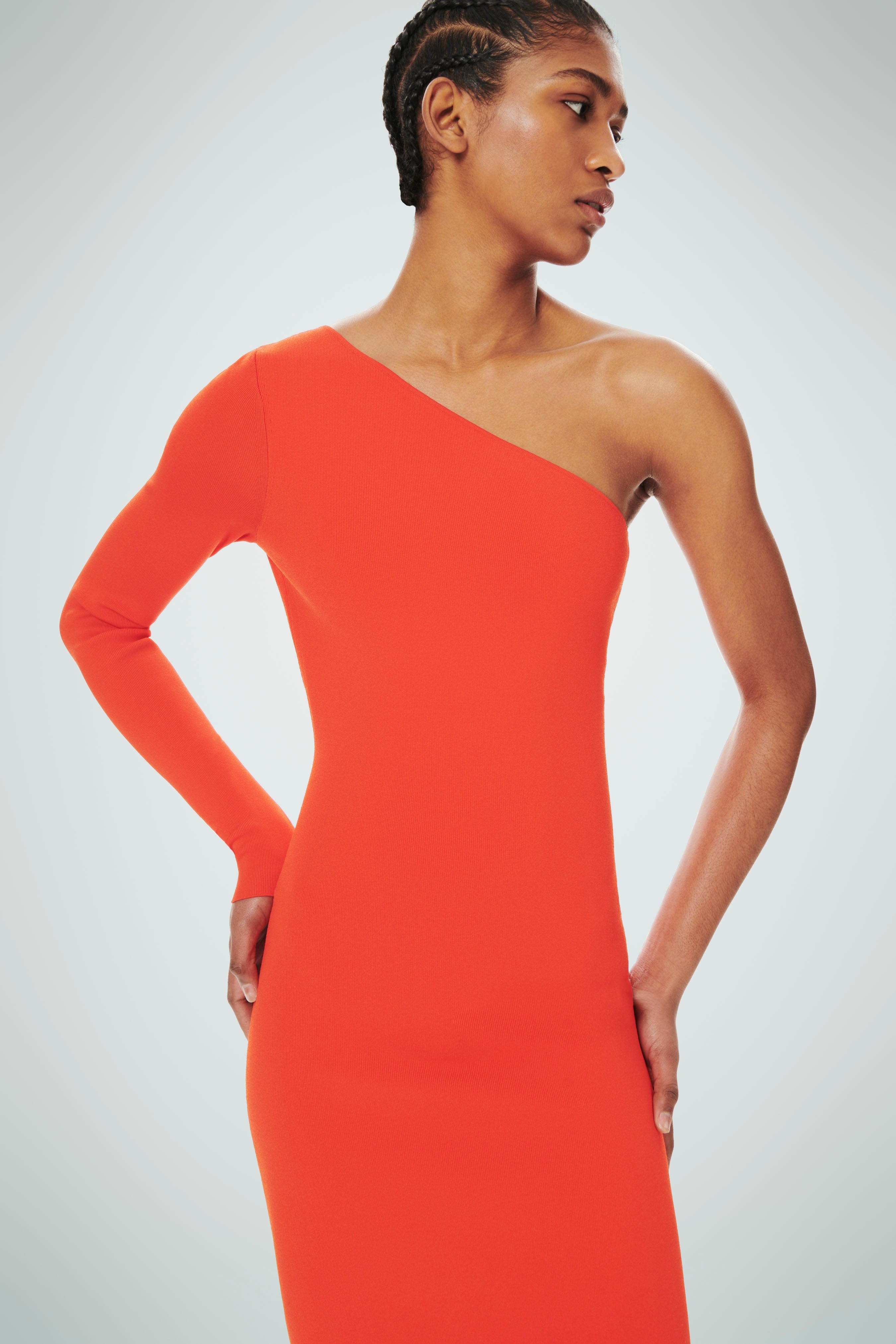 Victoria Beckham VB Body One Shoulder Midi Dress in Red