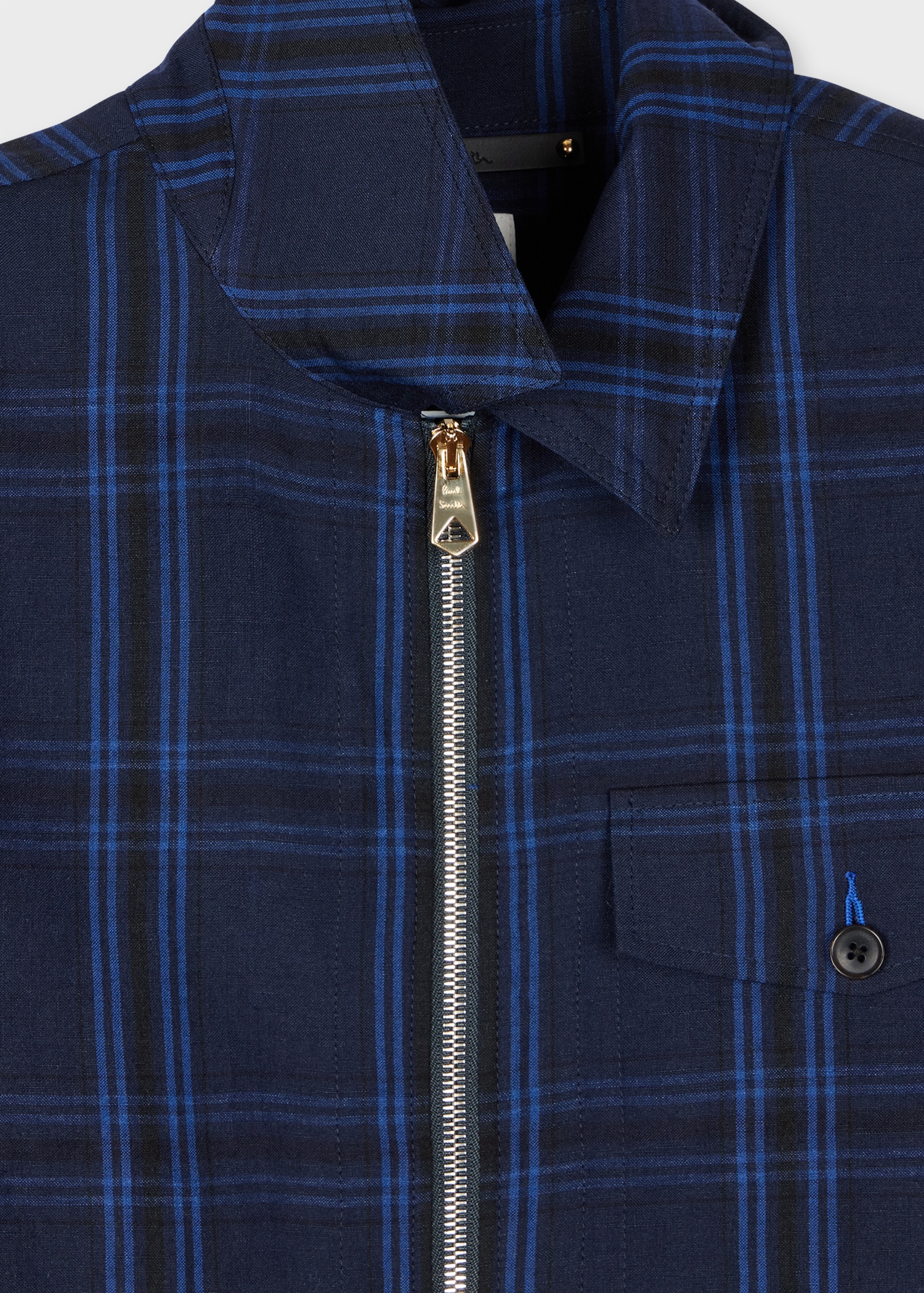 Navy Check Wool-Linen Zip Jacket - 2