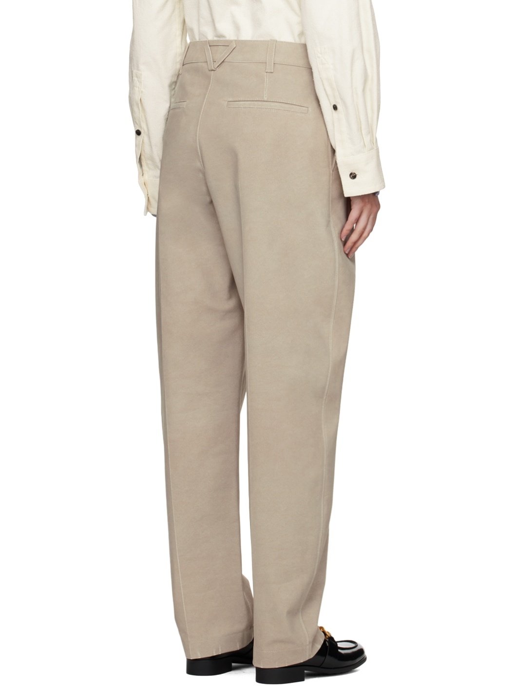 Beige Printed Leather Pants - 3