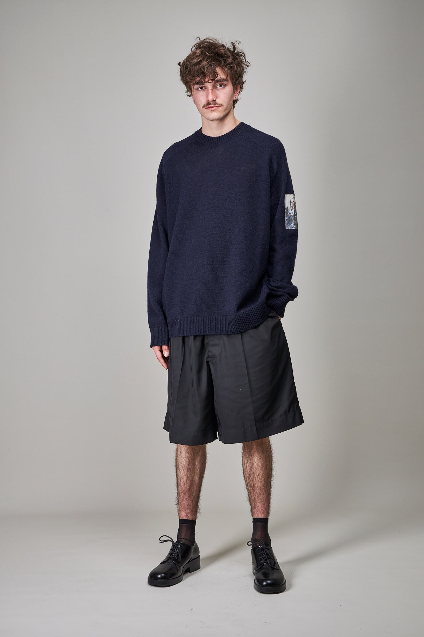 Light Roundneck Hammer Sweater with Patches, dark navy - 5