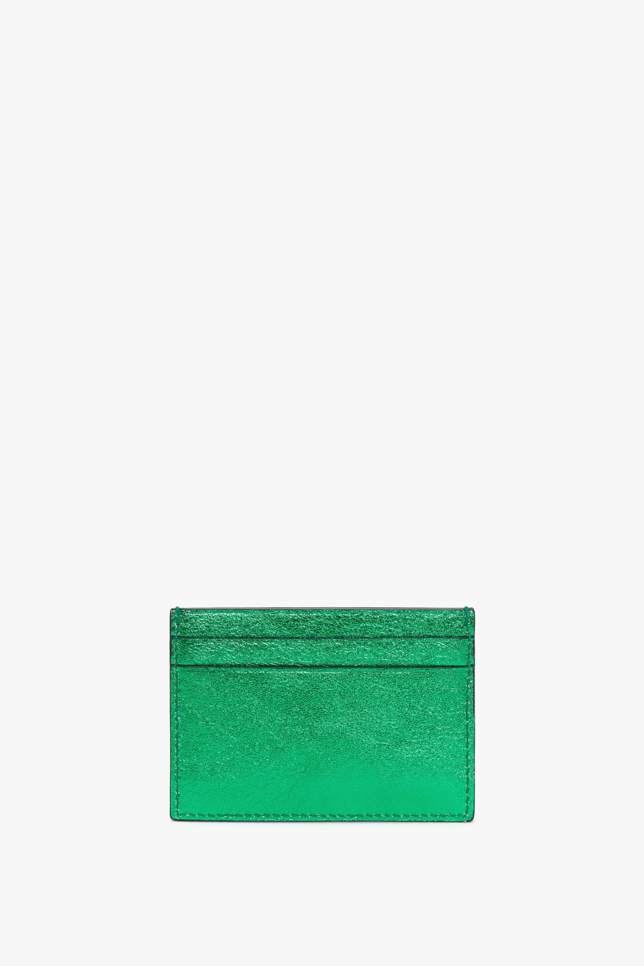 Card Holder In Metallic Green Leather - 3