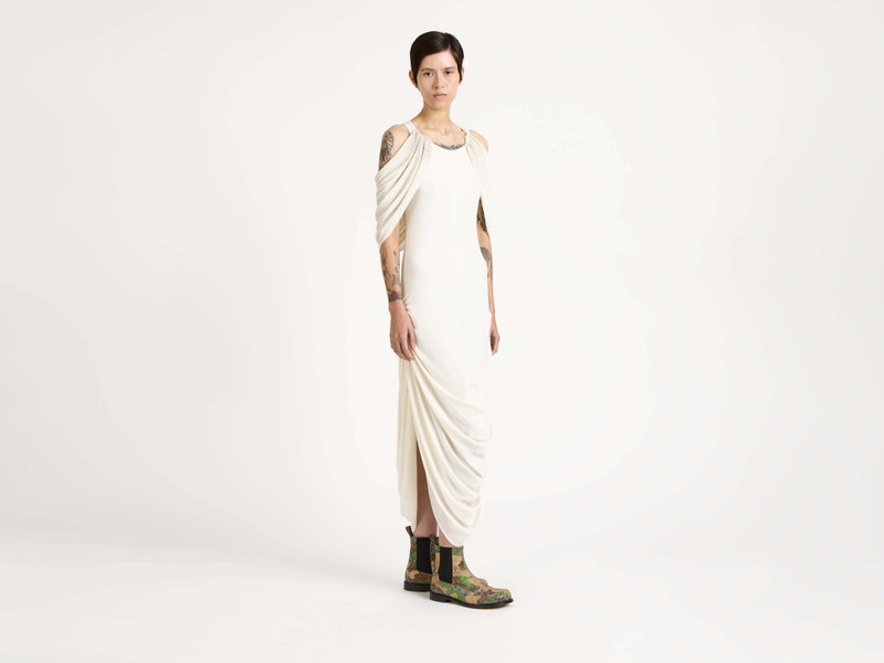 WOMENS BEADED SLEEVE MIDI DRESS IN IVORY 4
